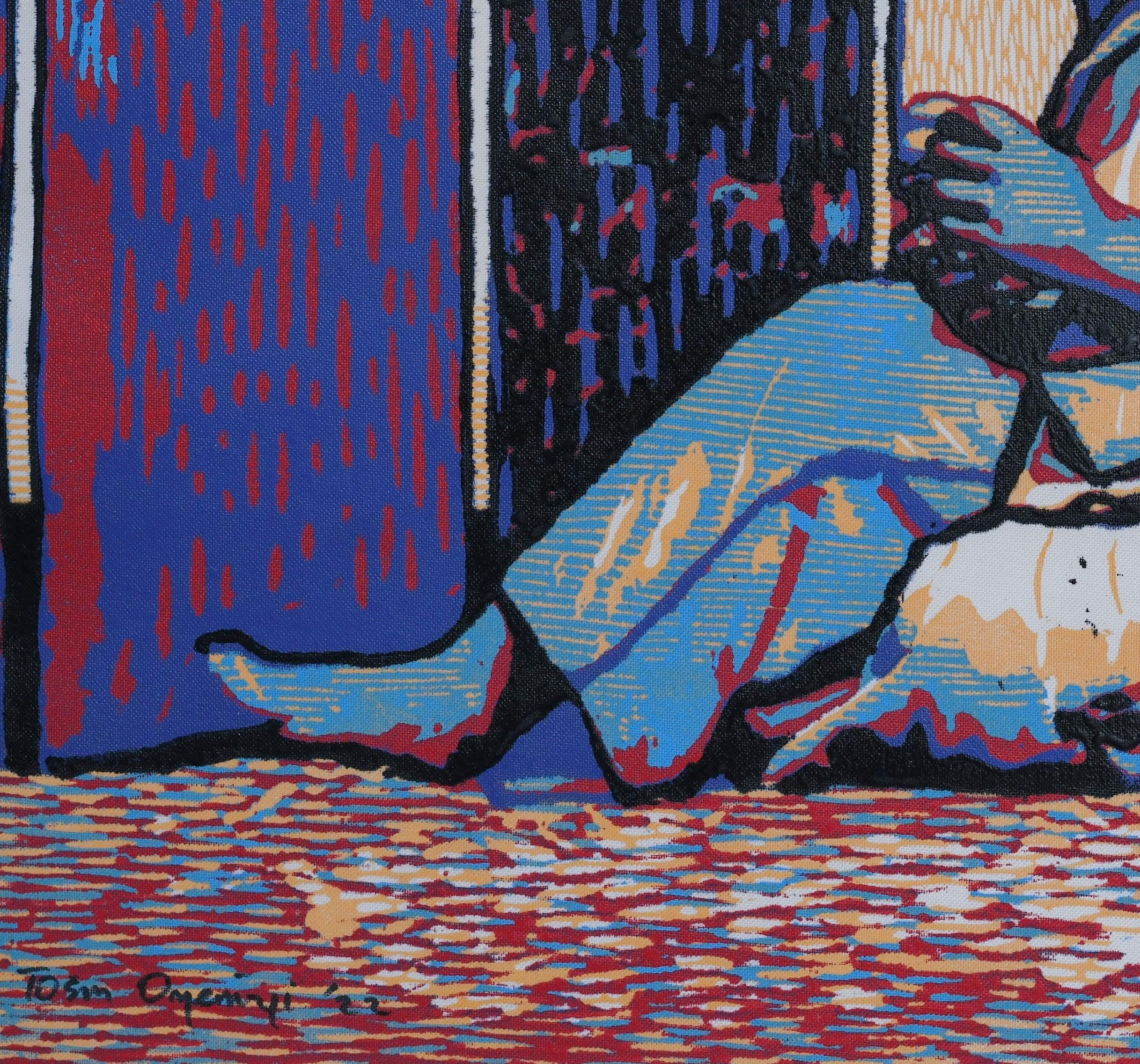 Tenderness - Purple Figurative Print by Tosin Oyeniyi 