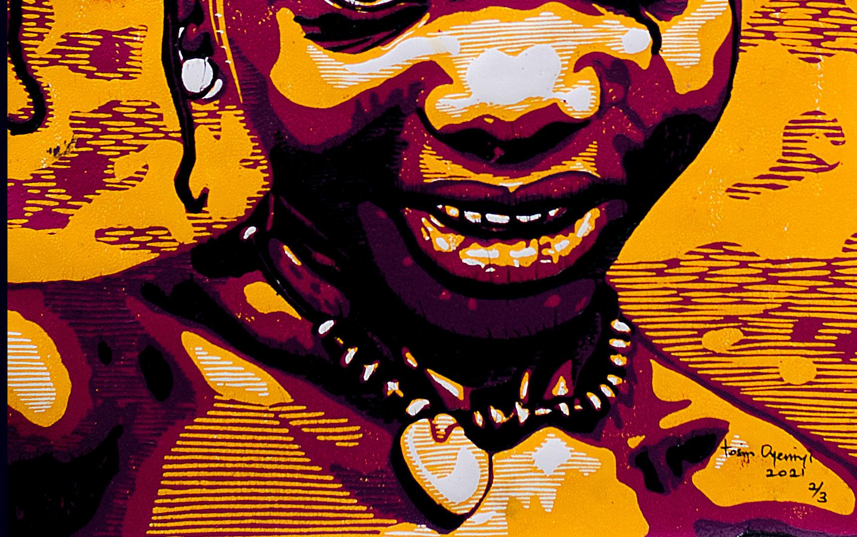 Regard futuriste - Orange Portrait Print par Tosin Oyeniyi