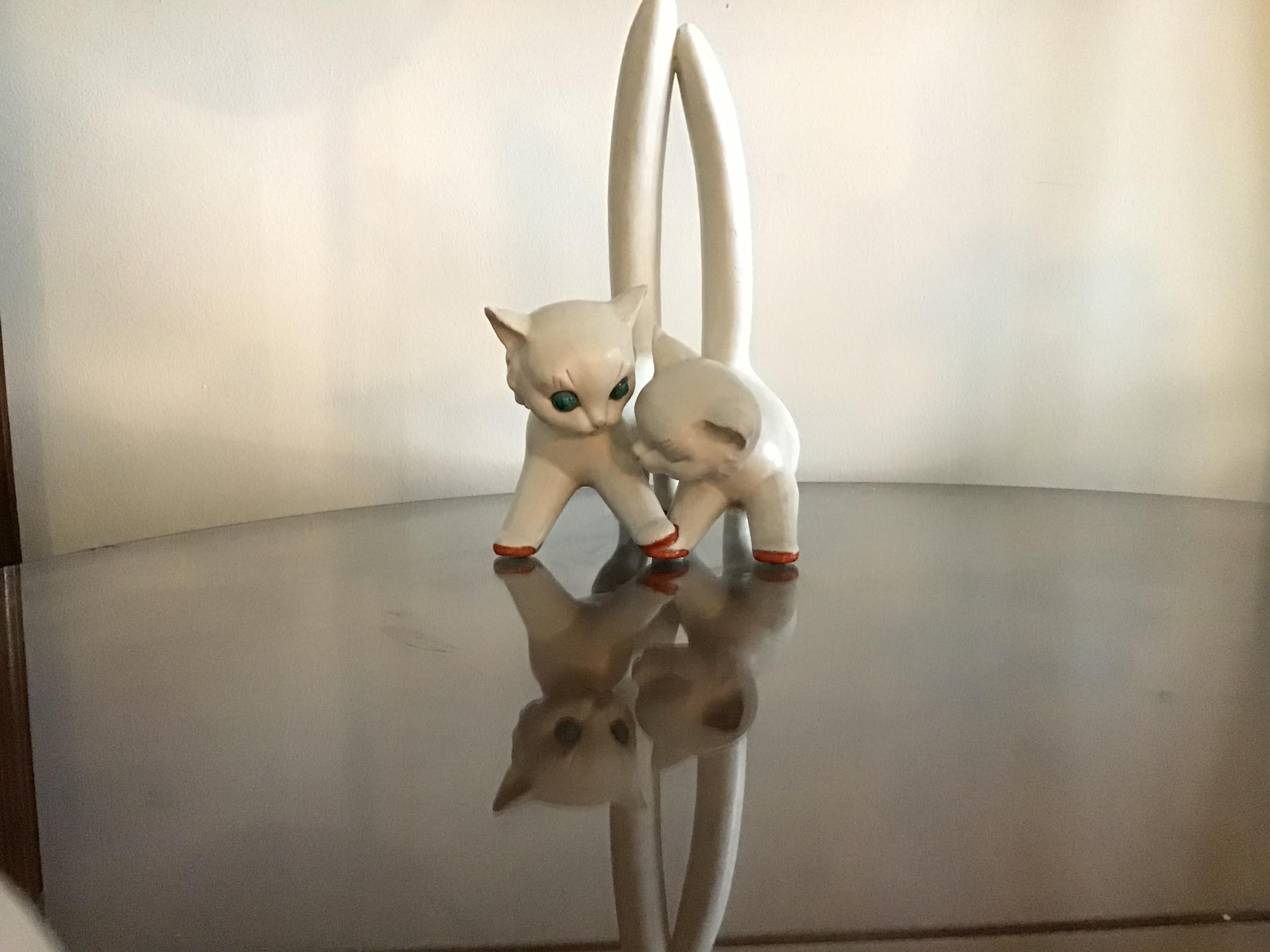 Italiano Tosin Coppia di gatti in ceramica, 1940, Italia in vendita