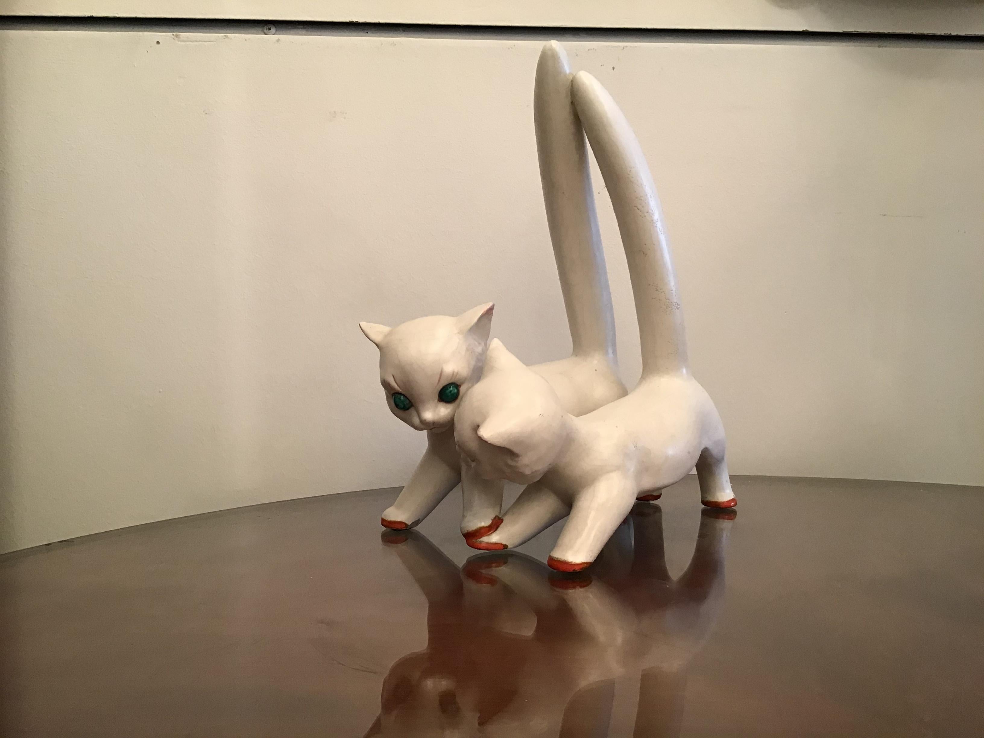 Tosin Pair of Cats Ceramic, 1940, Italy For Sale 1