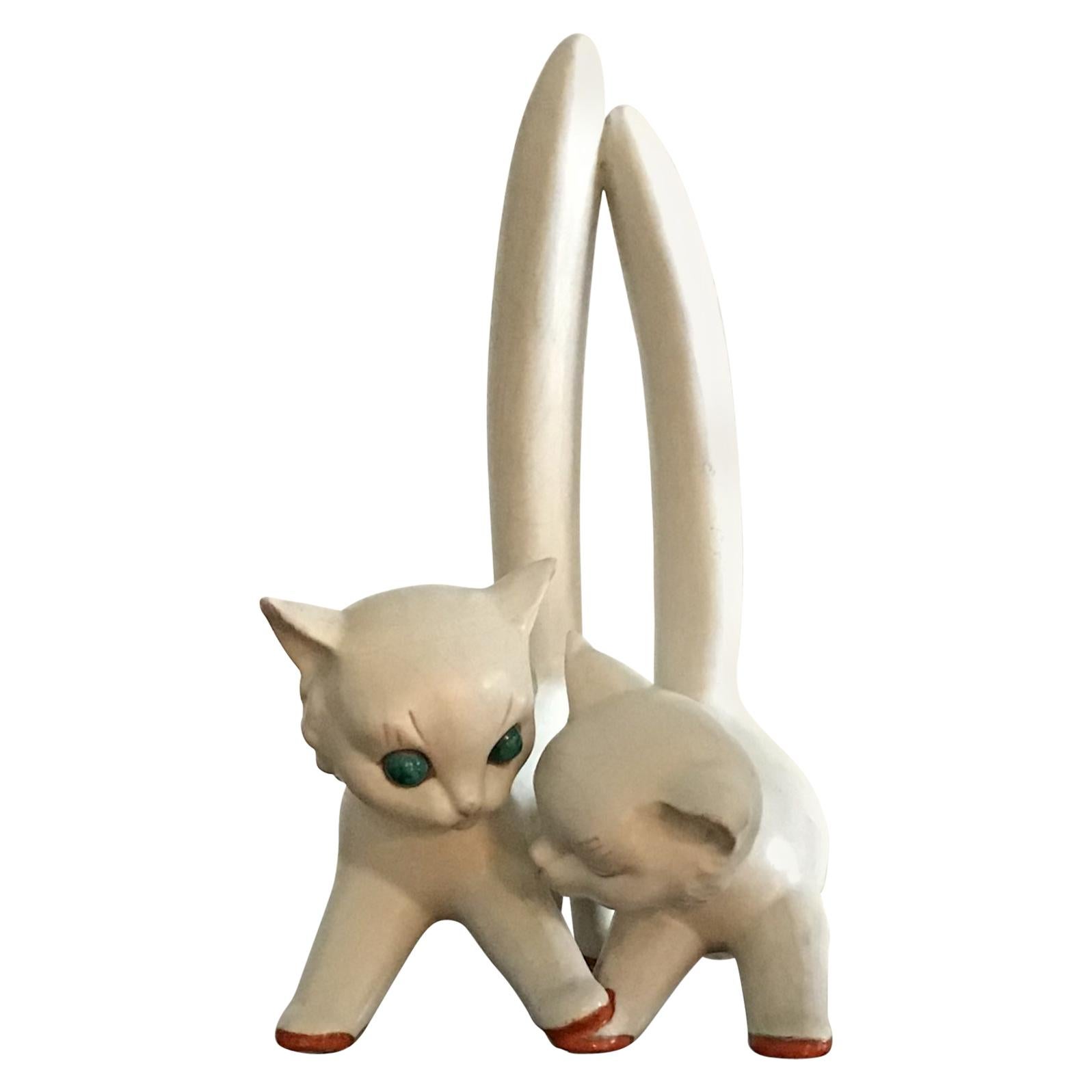 Tosin Pair of Cats Ceramic, 1940, Italy For Sale