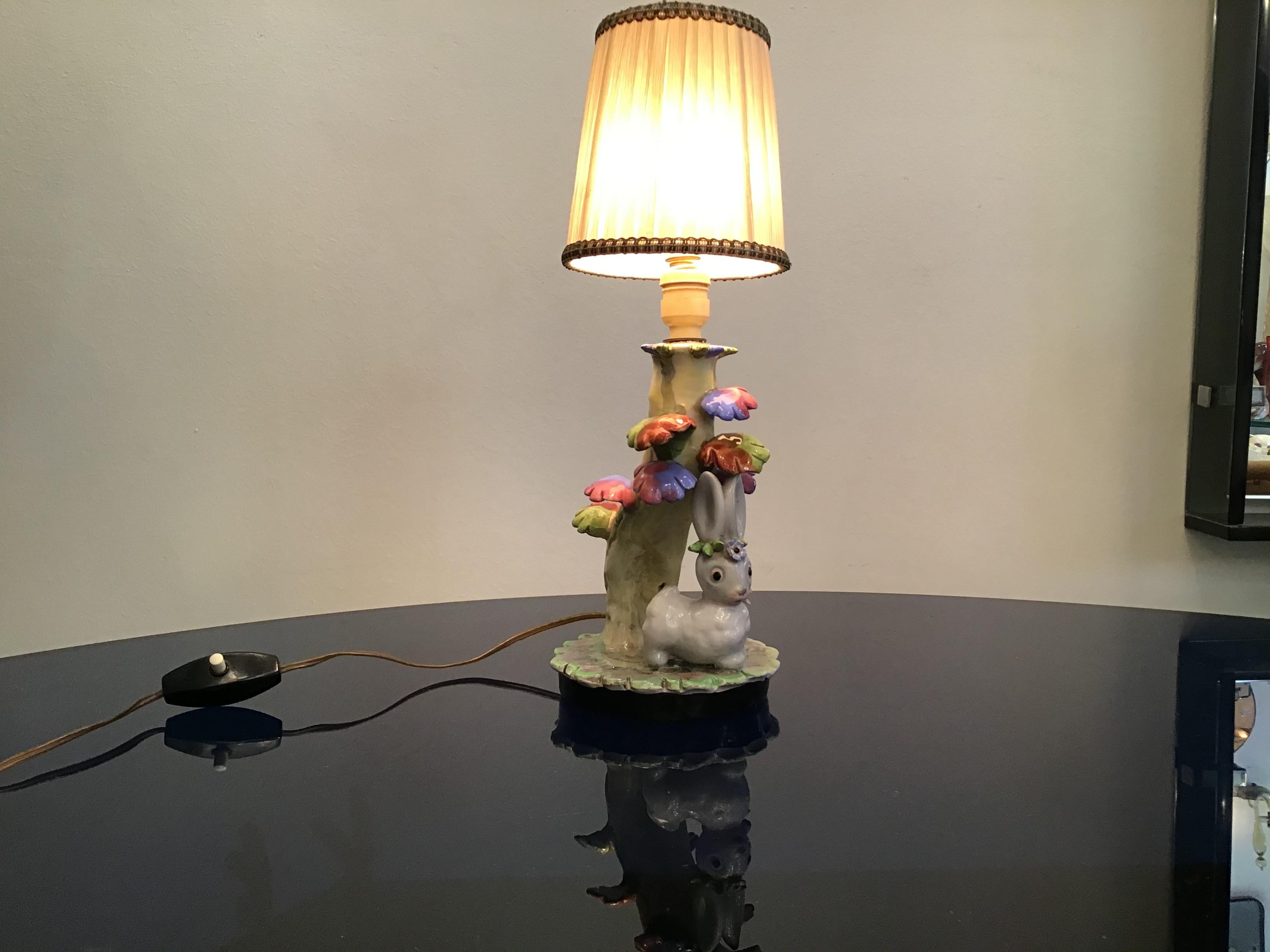 Lampe de bureau Tosin avec abat-jour en tissu et céramique, 1930, Italie en vente 6