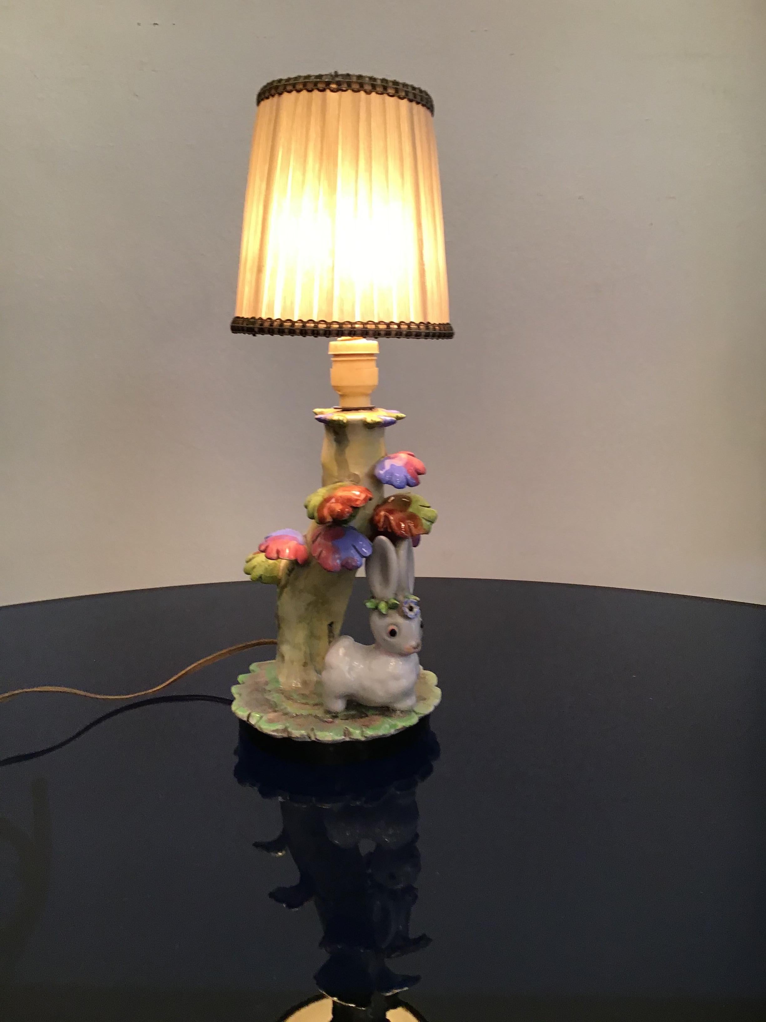 Tosin lampe de table tissu céramique Abat-jour 1930, Italie.