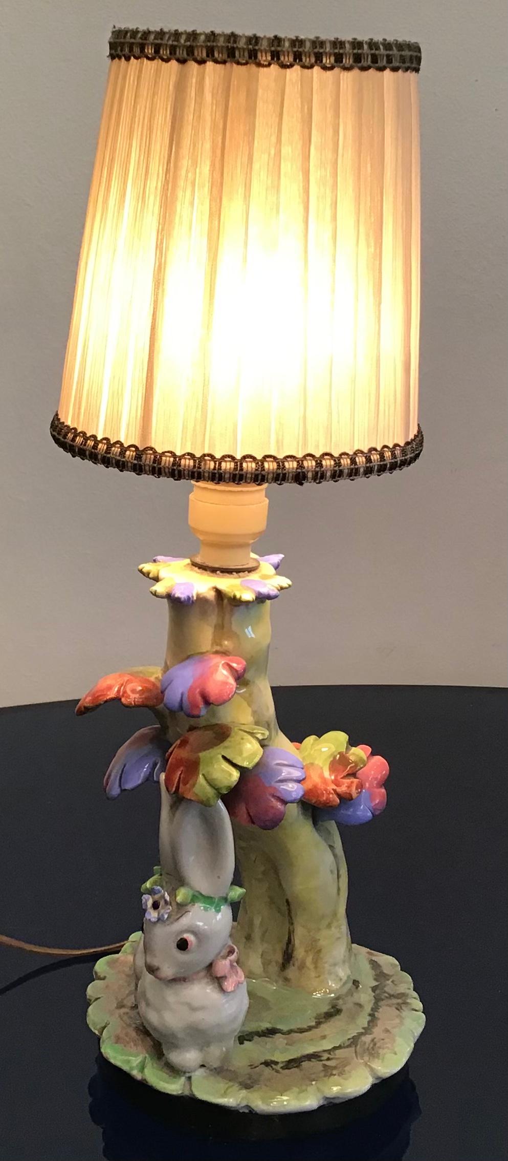 Art Déco Lampada da tavolo Tosin Paralume in tessuto di ceramica 1930, Italia in vendita