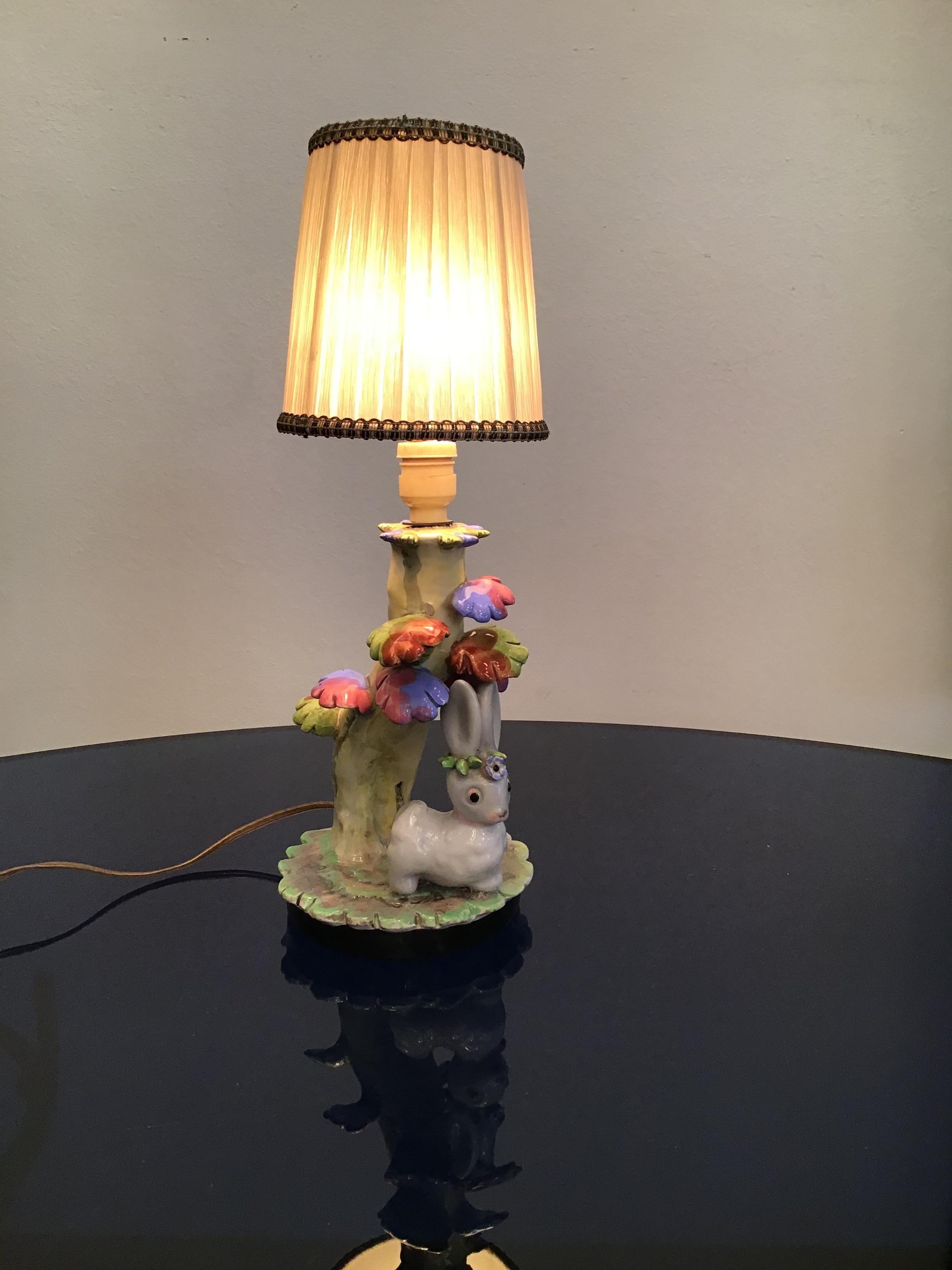 Tosin Table Lamp Ceramic Fabric Lampshade 1930, Italy In Excellent Condition For Sale In Milano, IT