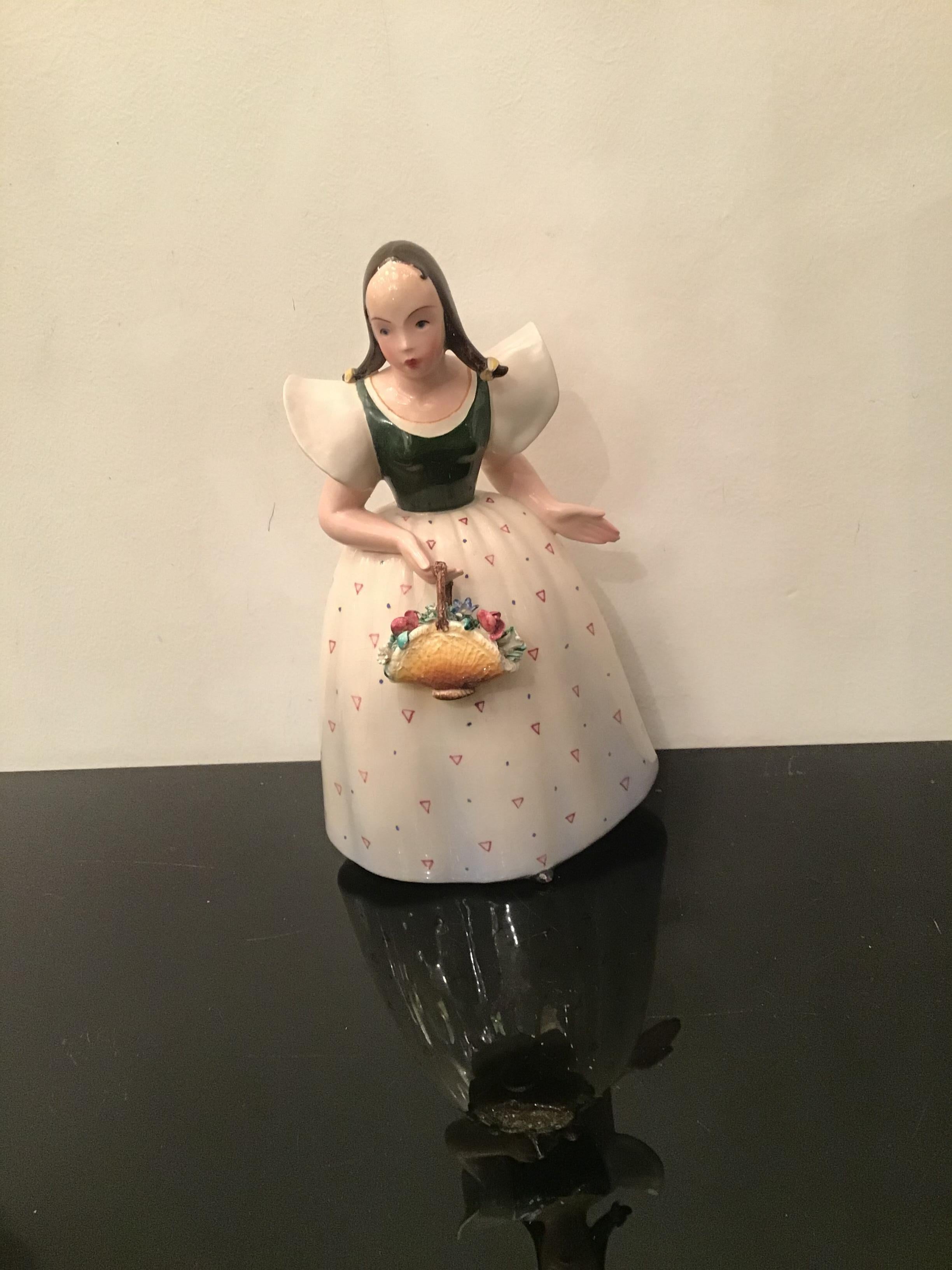 Tosin “Woman with Flowers “Ceramic 1930 Italy For Sale 4