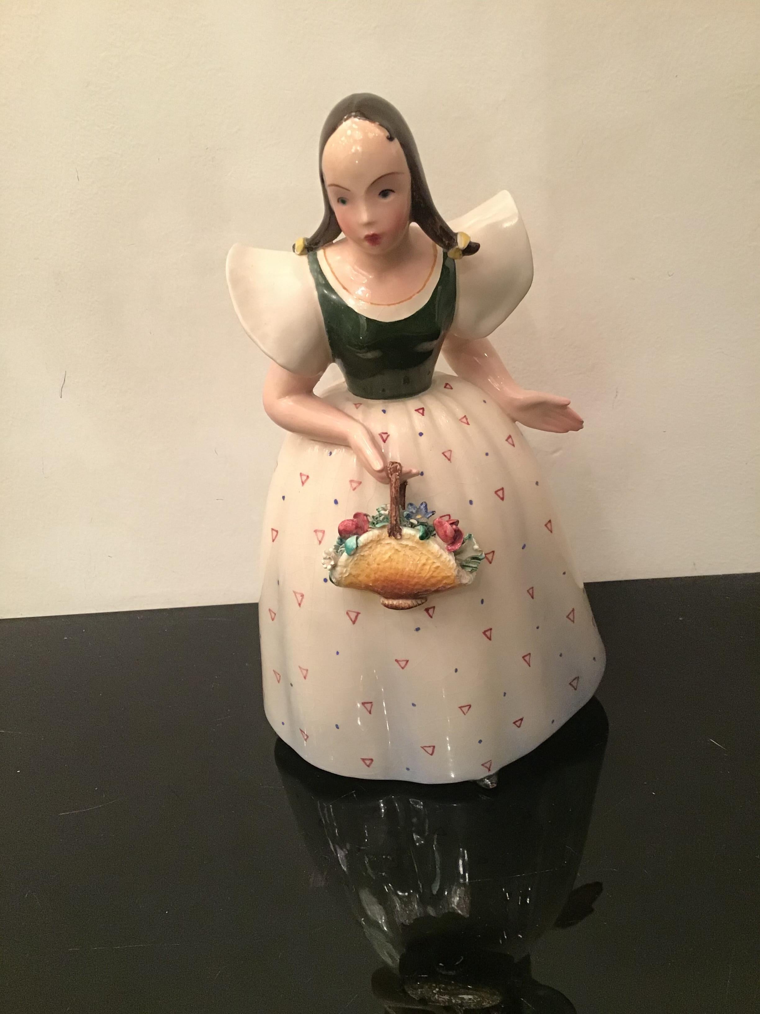 Other Tosin “Woman with Flowers “Ceramic 1930 Italy For Sale