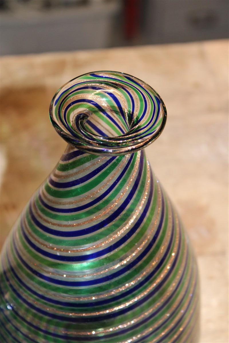 Mid-20th Century Toso Bottle Vase in Murano Avventurina and Blue and Green Colors, Italy, 1960s For Sale