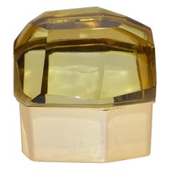 Toso Italian Modern Diamond-Shaped Gold Murano Glass and Brass Jewel-Like Box