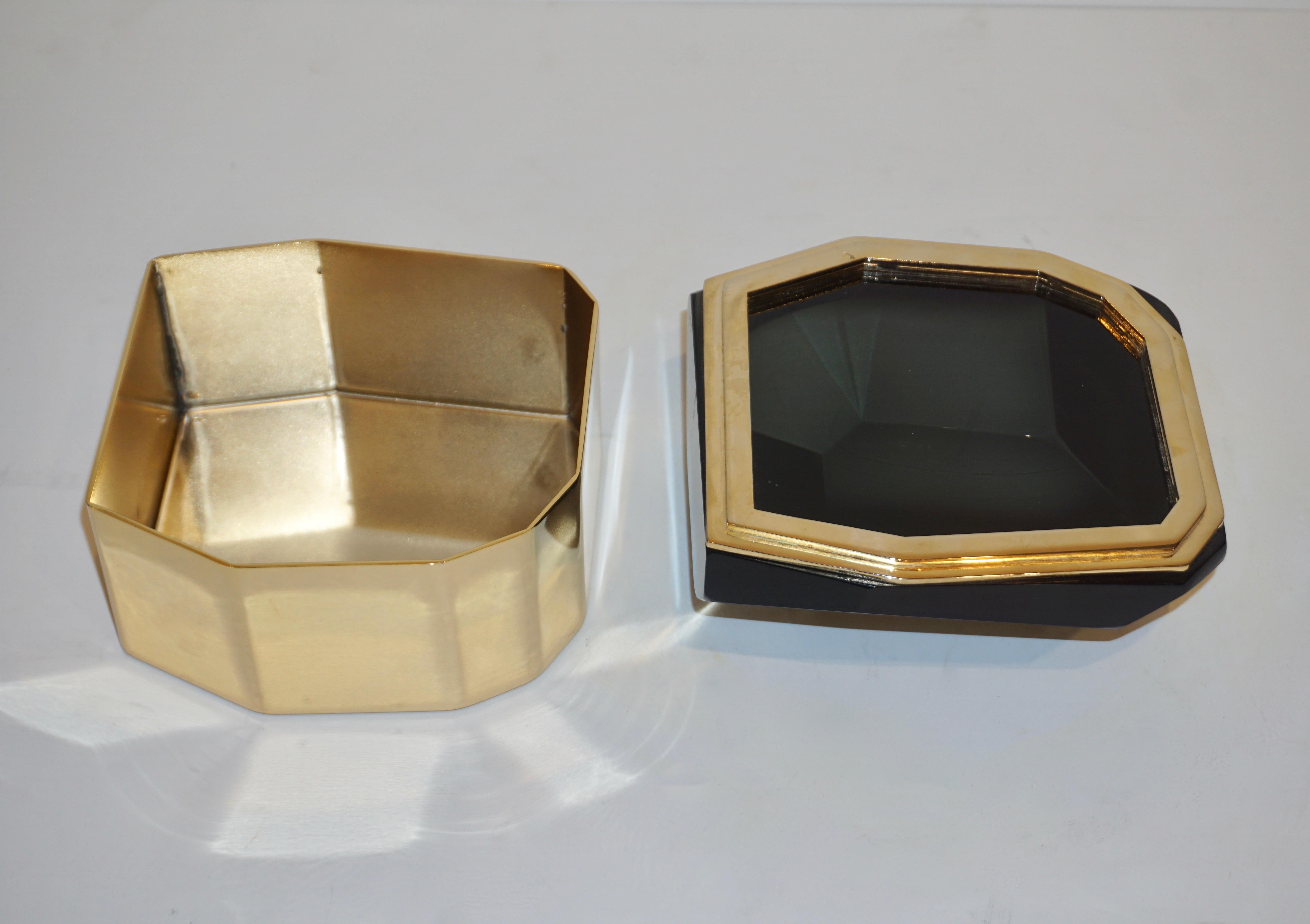 Toso Italian Modern Diamond-Shaped Smoked Gray Murano Glass & Brass Jewel Box 3