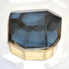 Toso Italian Modern Diamond-Shaped Smoked Murano Glass & Brass Jewel-Like Box