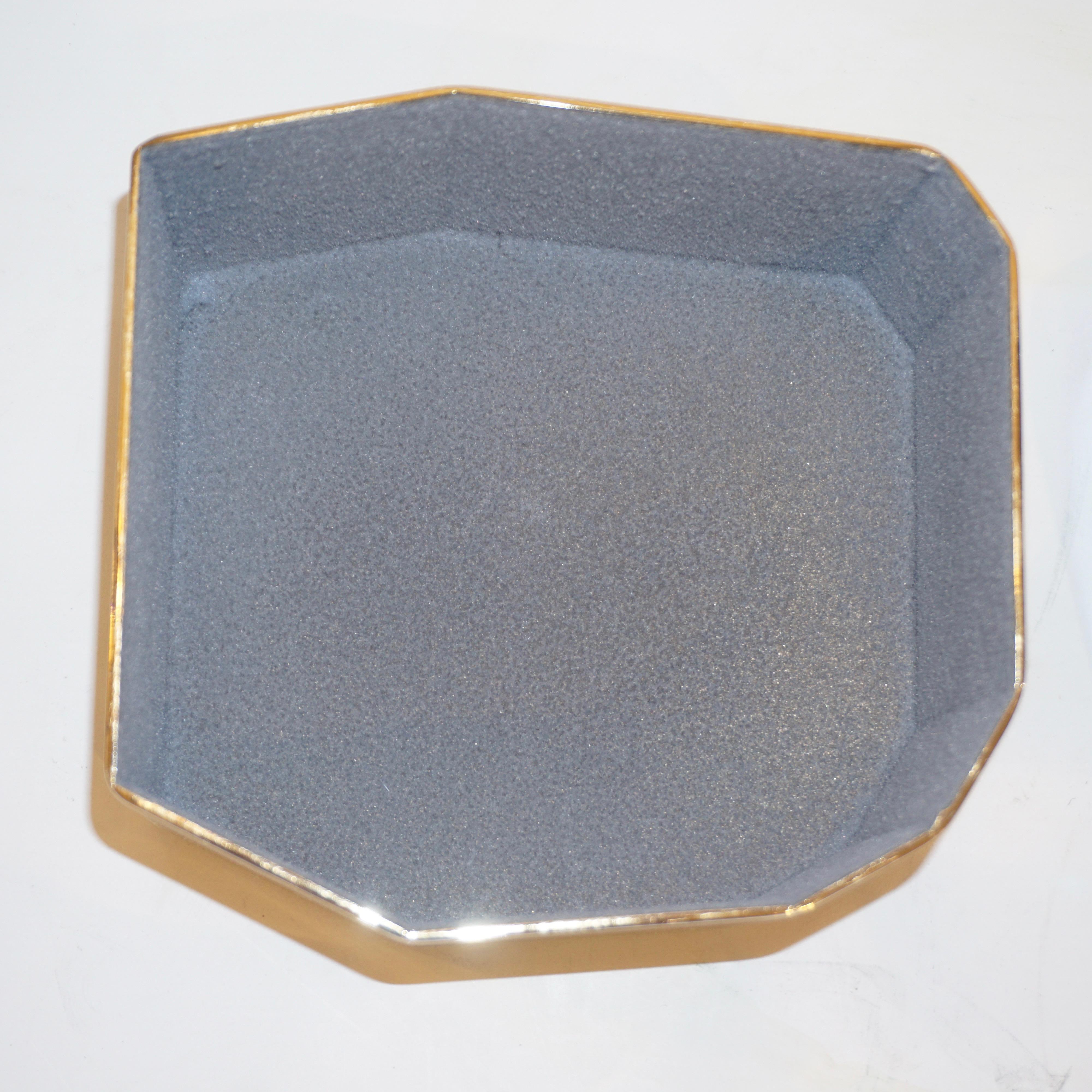 Toso Italian Modern Diamond-Shaped Turquoise Murano Glass & Brass Jewel-Like Box 5