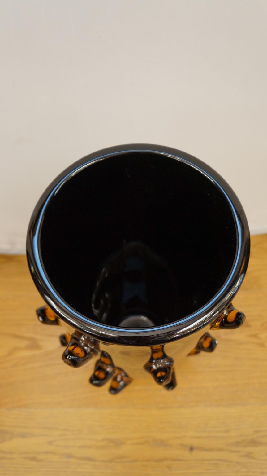 Toso Mid-Century Modern Black Amber Pair of Murano Glass Vases Signed Jars, 1988 For Sale 5