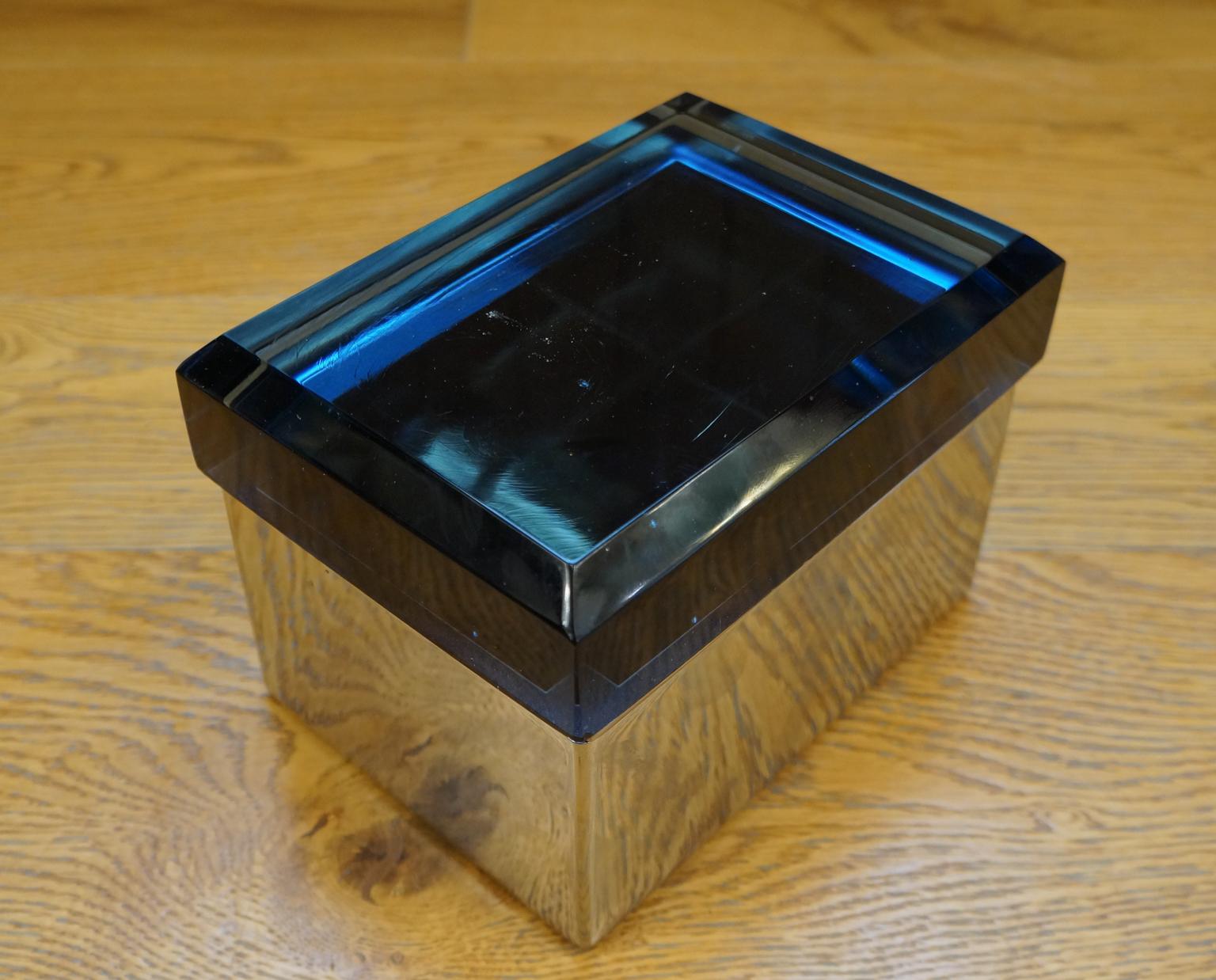 Toso Mid-Century Modern Blue Molato Murano Glass Jewelry Box, 1982 For Sale 11