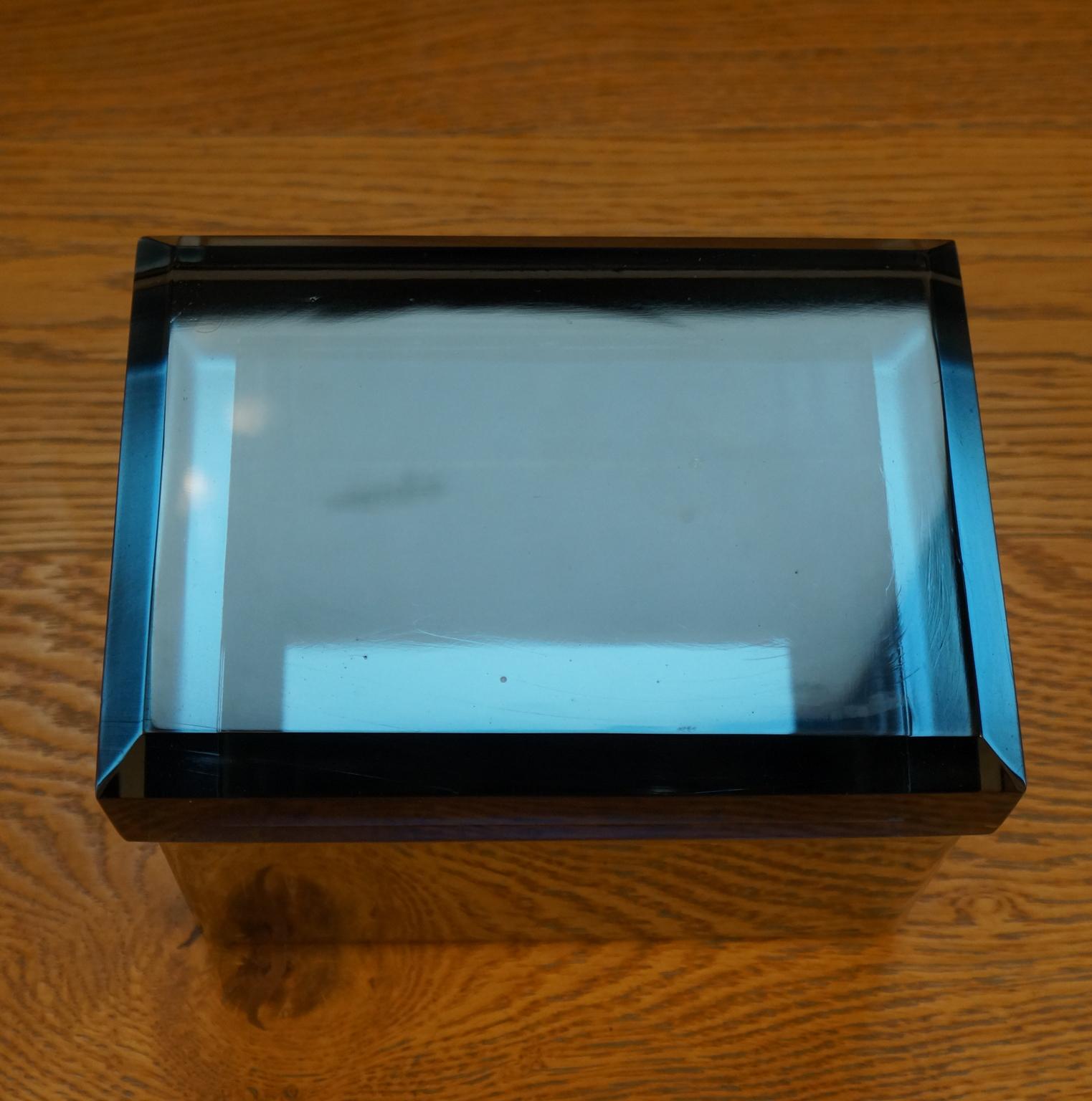 Italian Toso Mid-Century Modern Blue Molato Murano Glass Jewelry Box, 1982 For Sale
