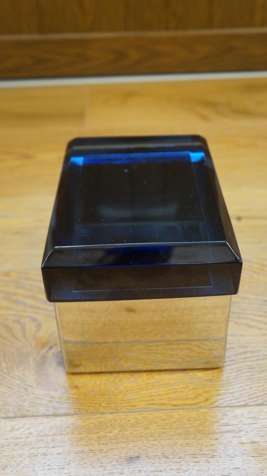 Art Glass Toso Mid-Century Modern Blue Molato Murano Glass Jewelry Box, 1982 For Sale