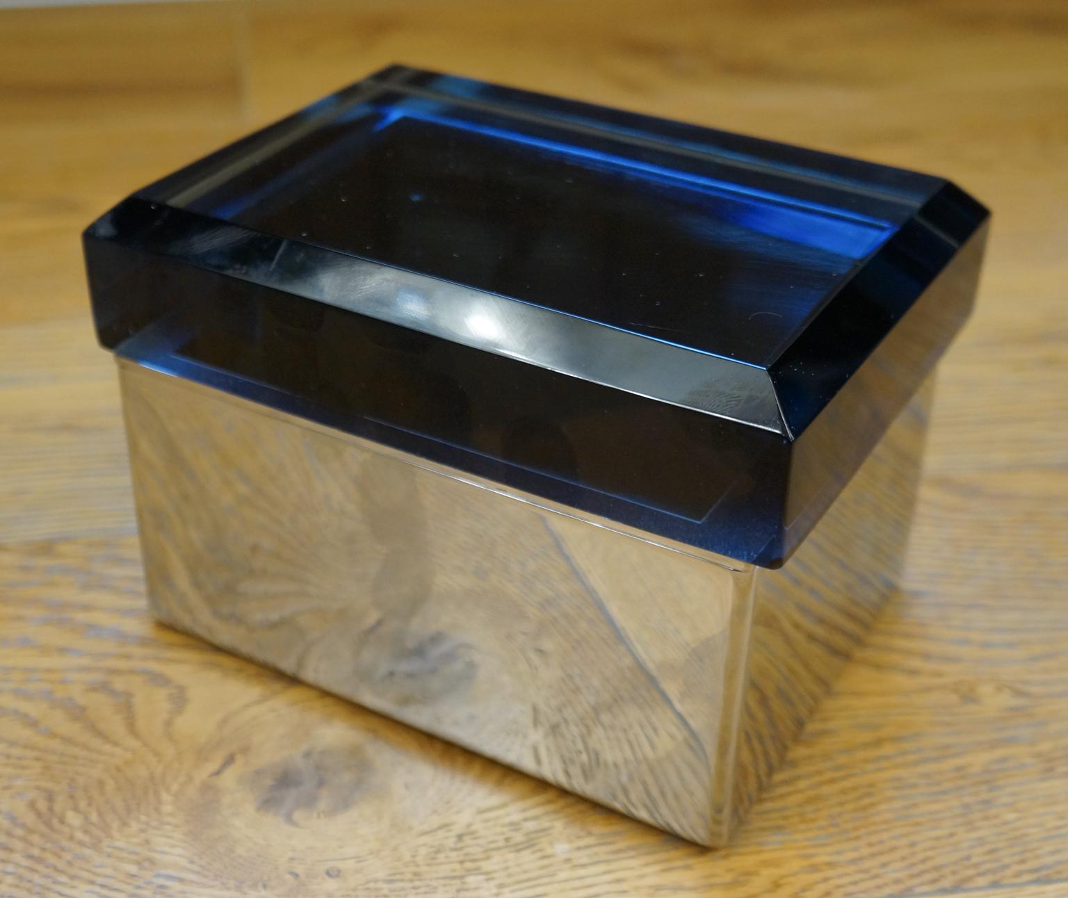 Toso Mid-Century Modern Blue Molato Murano Glass Jewelry Box, 1982 For Sale 1