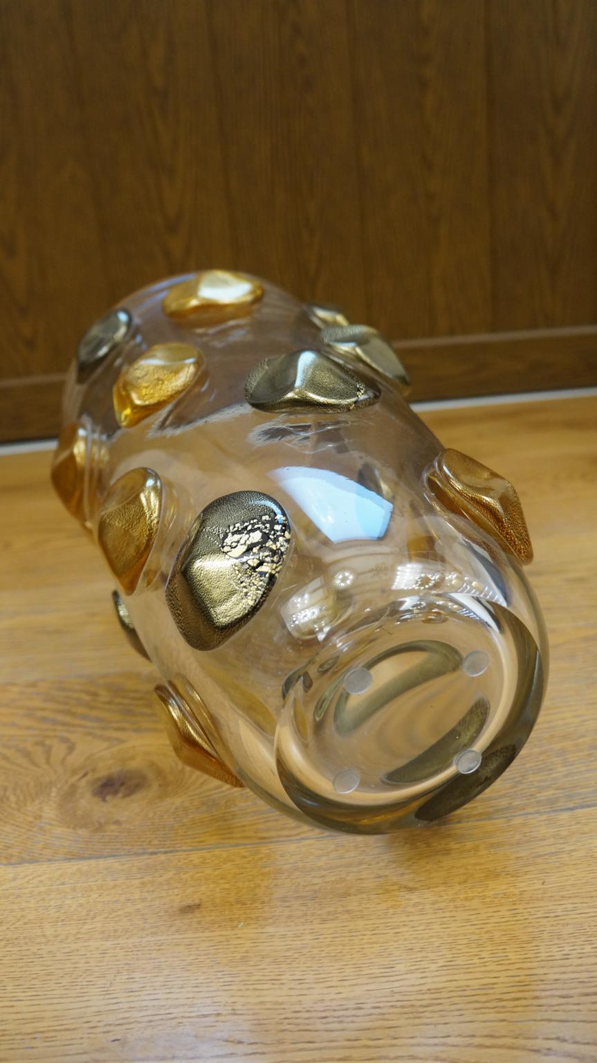 Pareja de jarrones de cristal de Murano Toso Mid-Century Modern Crystal Amber Black Gold 1995 en venta 10