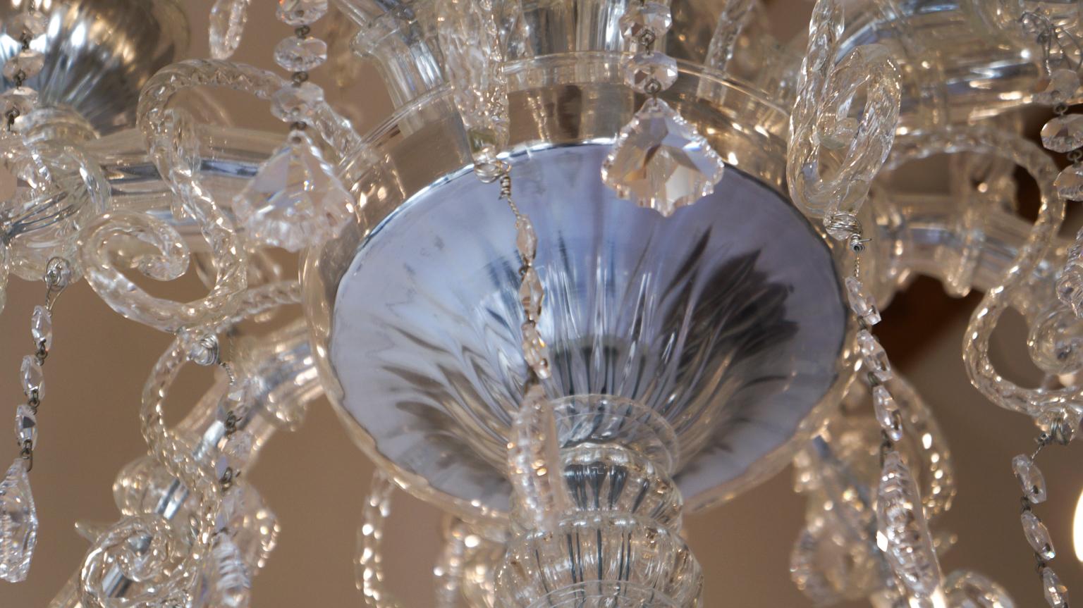 Toso Mid-Century Modern Crystal Ca' Rezzonico Murano Glass Chandelier, 1989 im Angebot 7