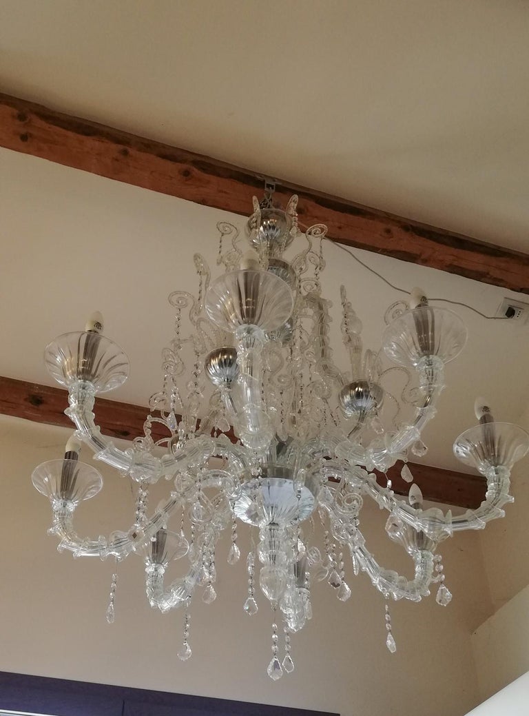 Hand-Crafted Toso Mid-Century Modern Crystal Ca' Rezzonico Murano Glass Chandelier, 1989 For Sale