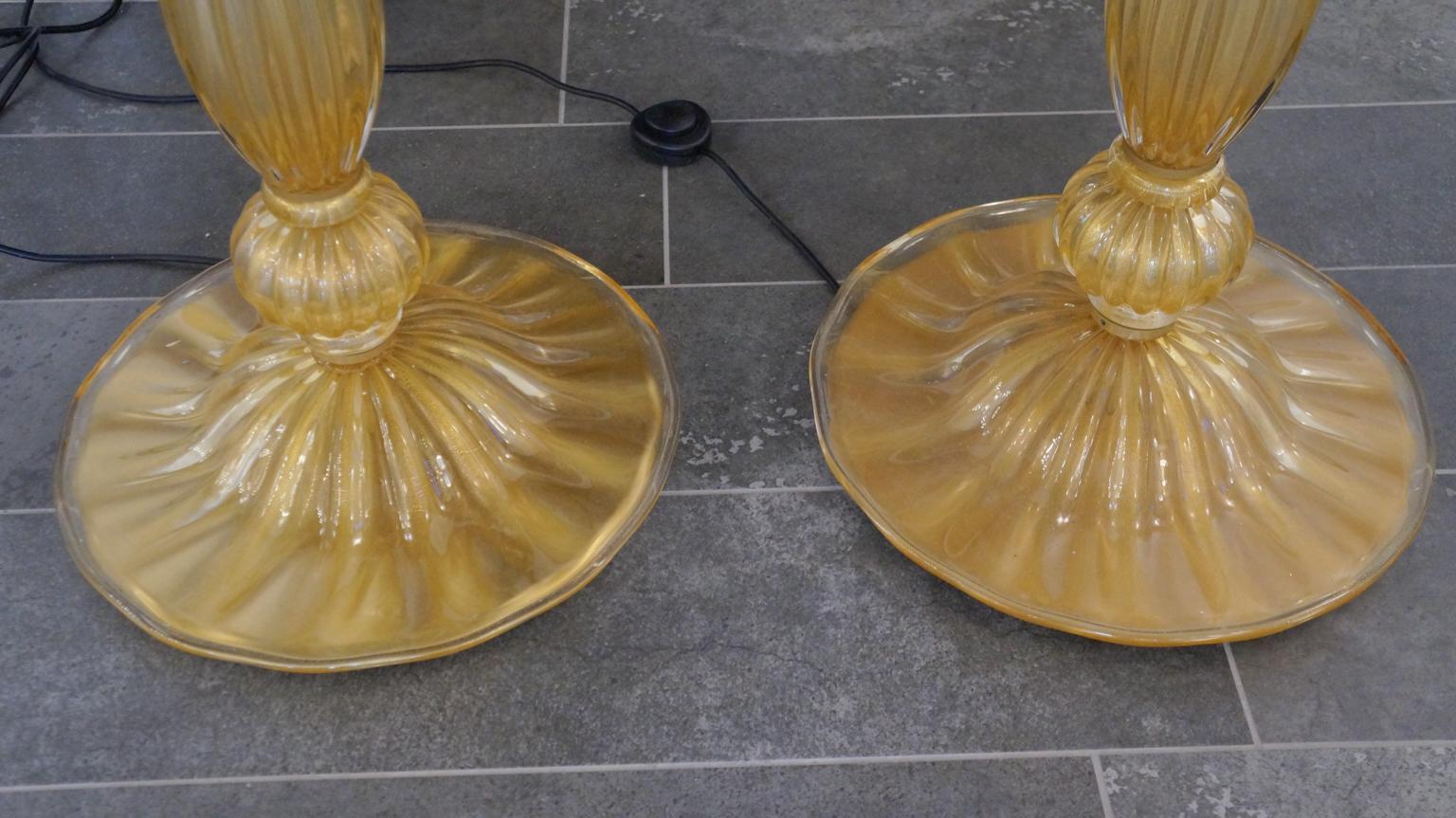 Toso Mid-Century Modern Crystal Gold Leaf Two Murano Glass Floor Lamps, 1975s 8