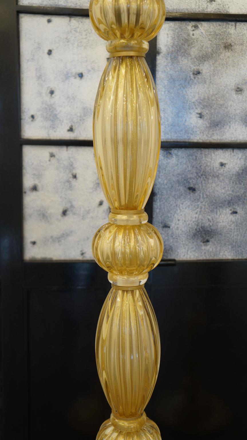 Late 20th Century Toso Mid-Century Modern Crystal Gold Leaf Two Murano Glass Floor Lamps, 1975s