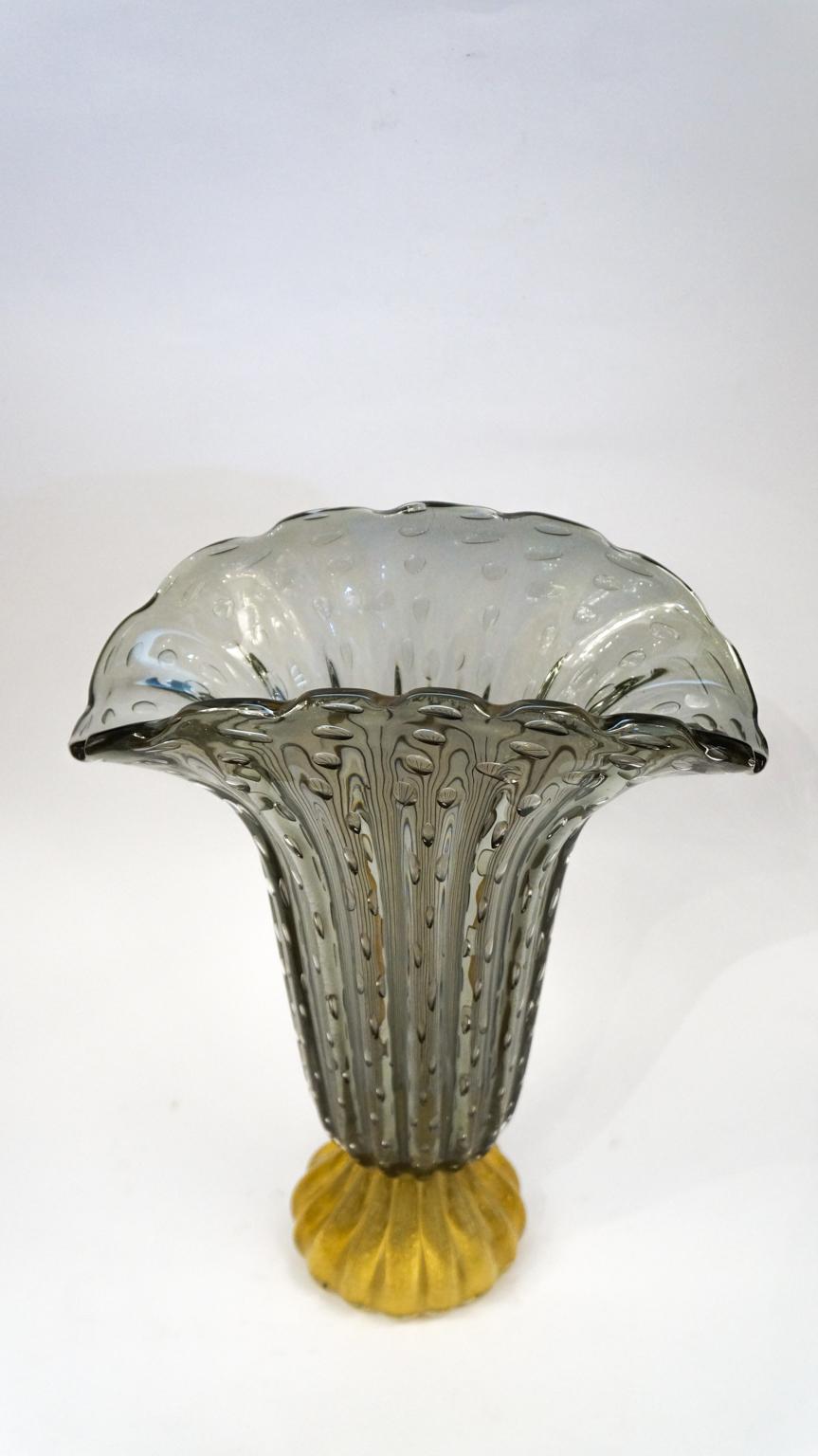 Toso Mid-Century Modern Grigio Oro Due vasi in vetro di Murano firmati, 1987 in vendita 3
