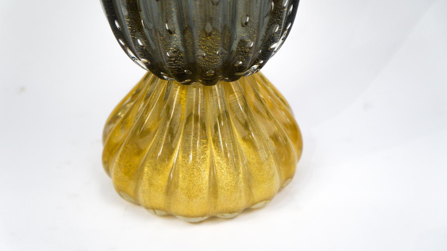 Toso Mid-Century Modern Grau Gold Zwei Vasen aus Murano-Glas Signiert Jars, 1987 im Angebot 6