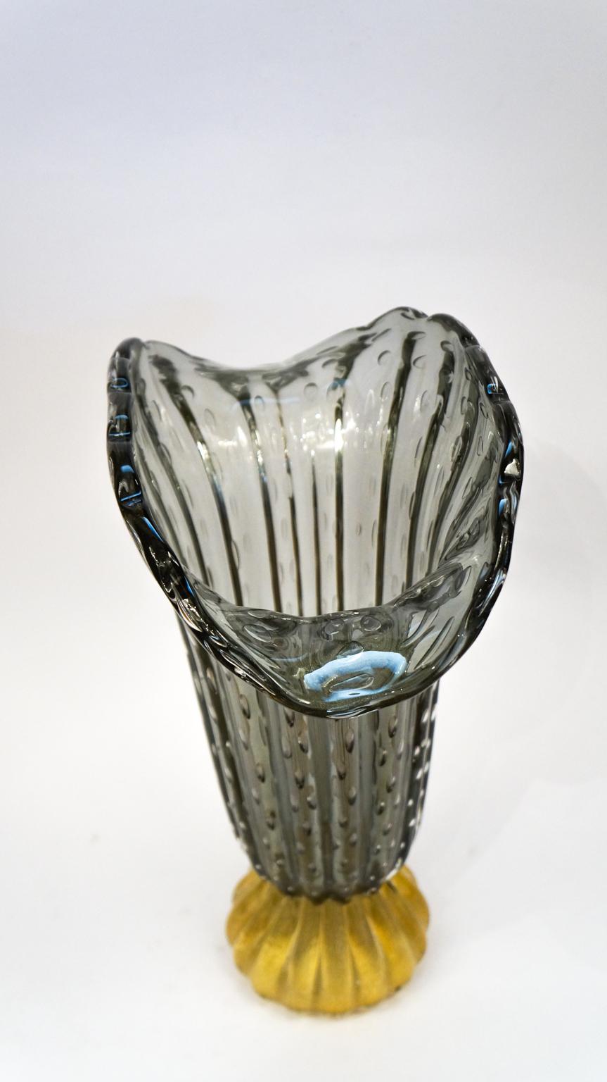 Toso Mid-Century Modern Grigio Oro Due vasi in vetro di Murano firmati, 1987 in vendita 10