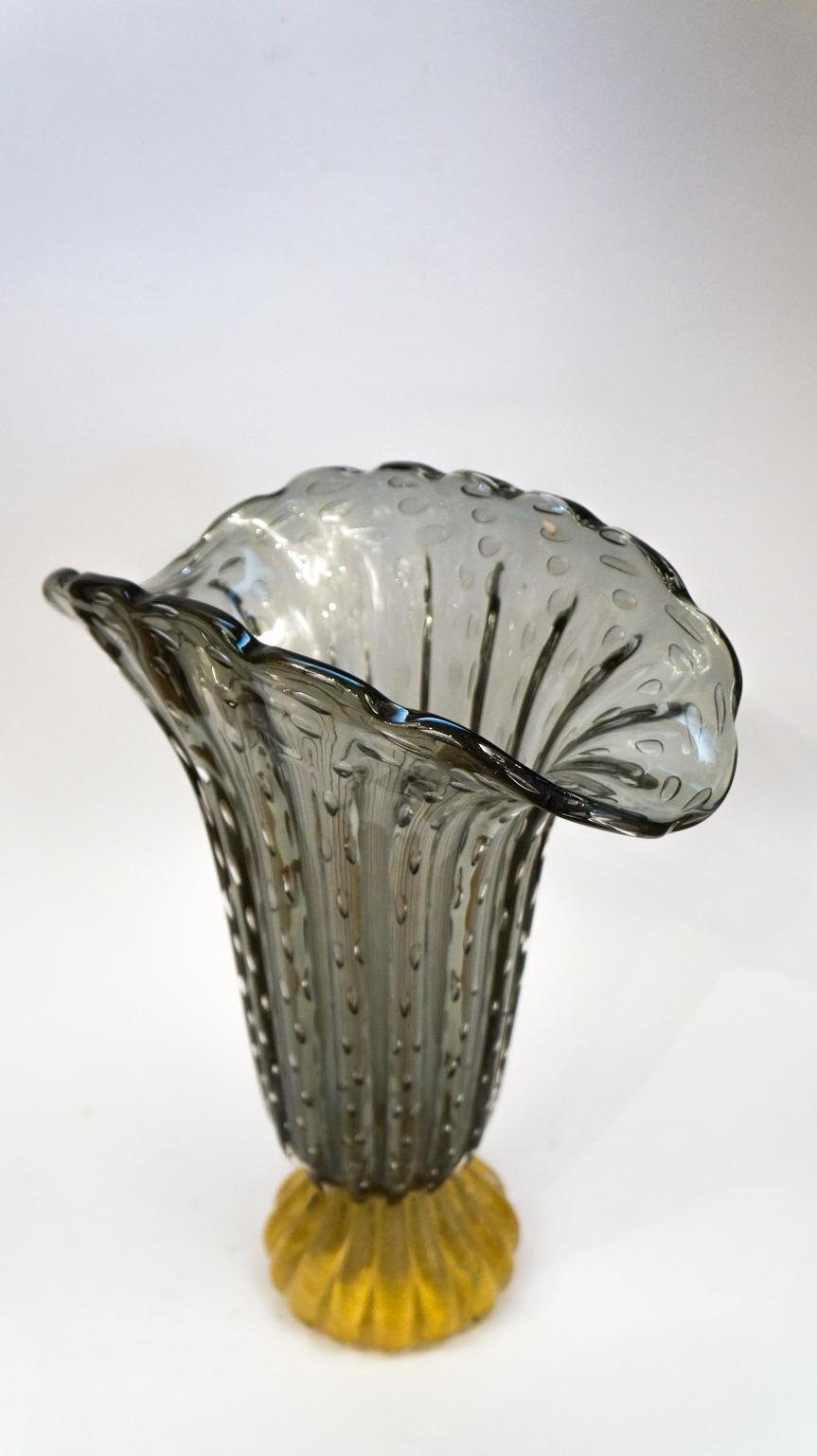 Toso Mid-Century Modern Grigio Oro Due vasi in vetro di Murano firmati, 1987 in vendita 11