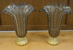 Toso Mid-Century Modern Grey Gold Deux vases en verre de Murano Signés Jars, 1987