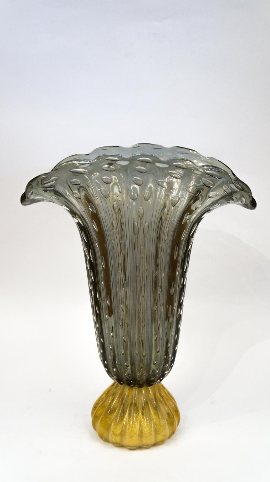 Toso Mid-Century Modern Grigio Oro Due vasi in vetro di Murano firmati, 1987 in vendita 2