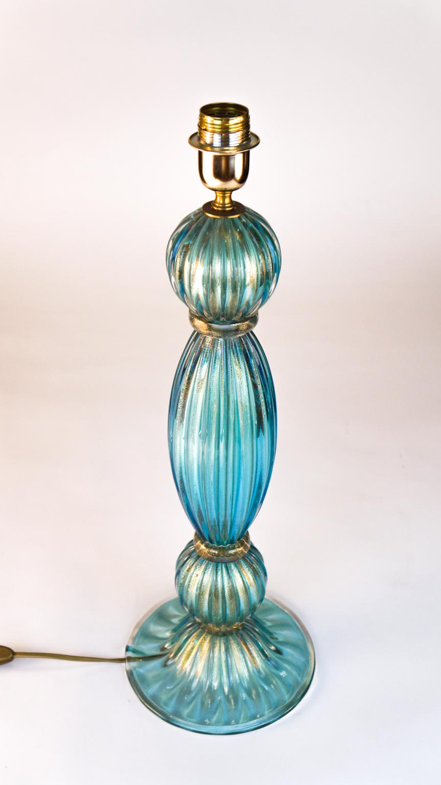 Italian Toso Mid-Century Modern Pair of Aquamarine Murano Glass Table Lamps, 1980s