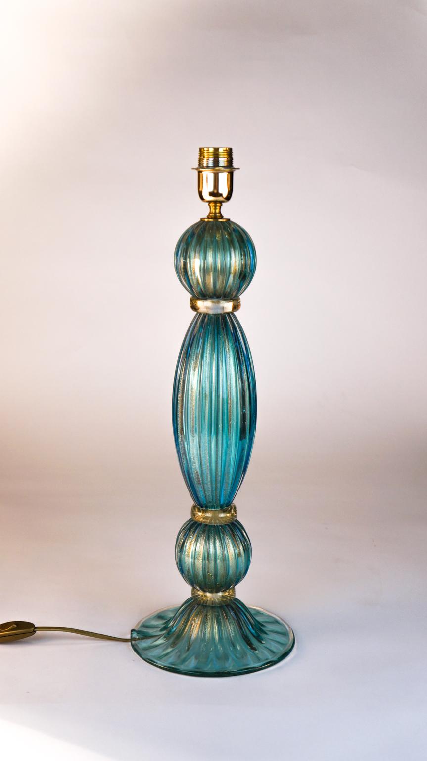 Hand-Crafted Toso Mid-Century Modern Pair of Aquamarine Murano Glass Table Lamps, 1980s