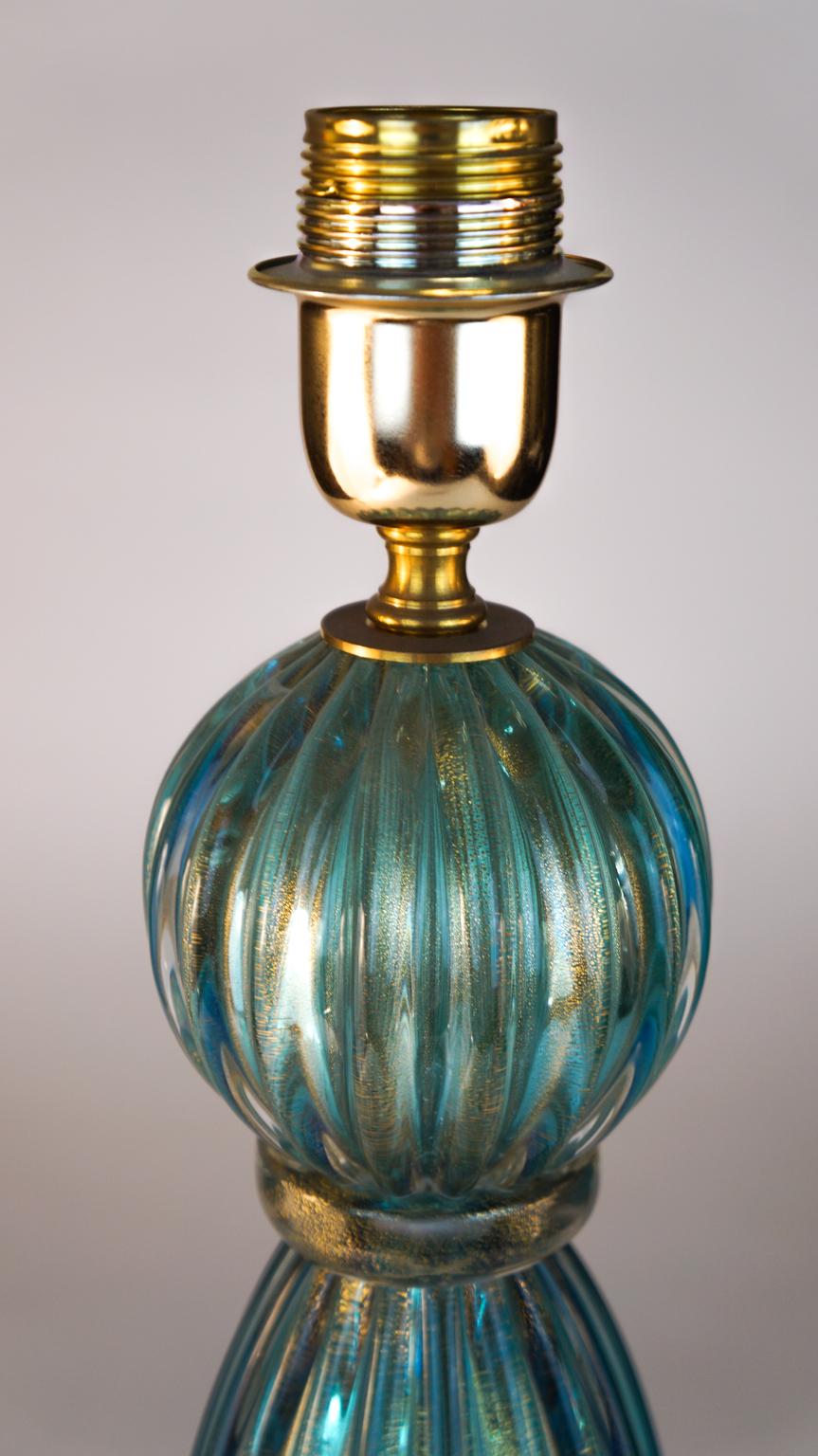 Late 20th Century Toso Mid-Century Modern Pair of Aquamarine Murano Glass Table Lamps, 1980s