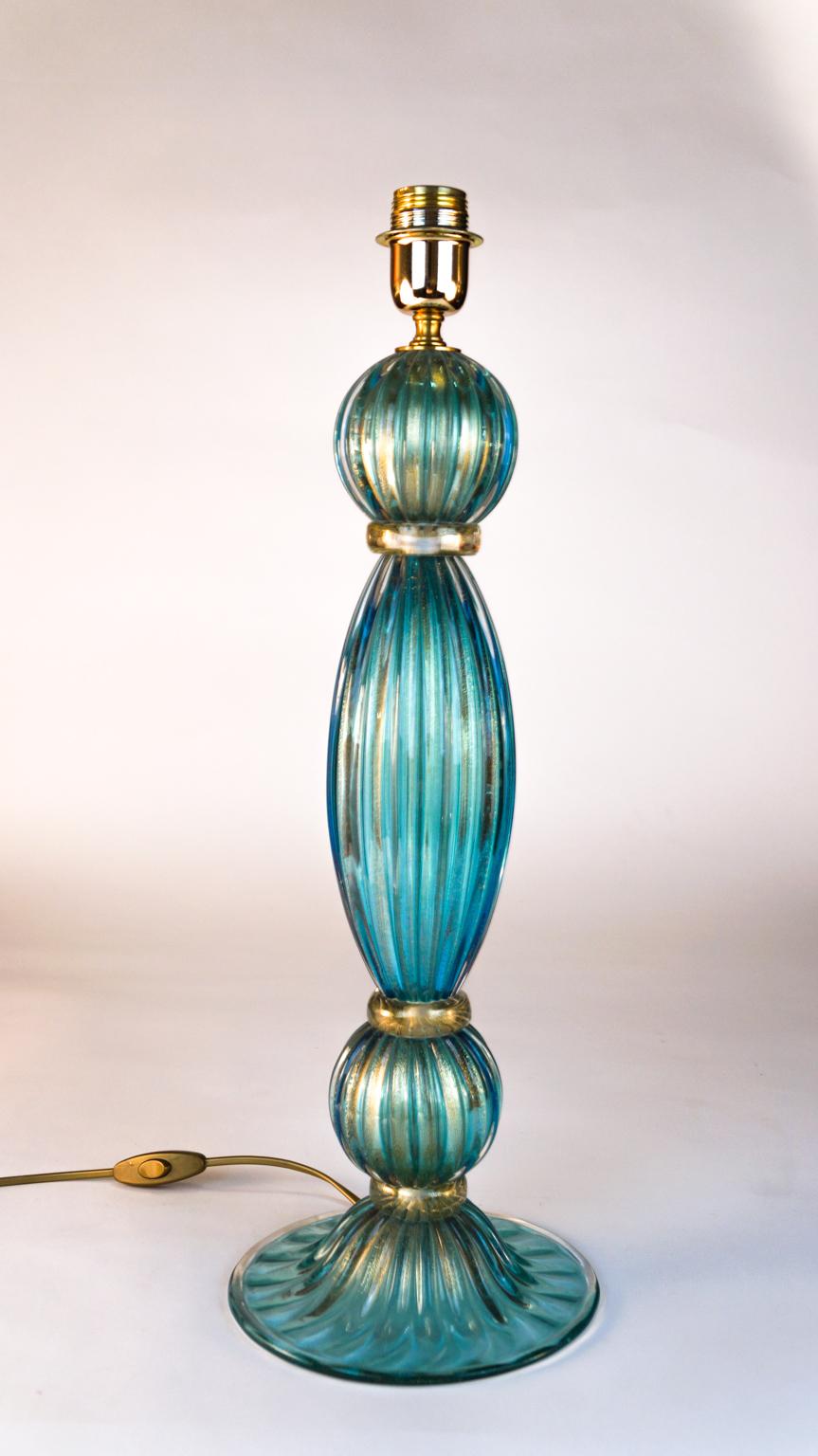 Toso Mid-Century Modern Pair of Aquamarine Murano Glass Table Lamps, 1980s 1