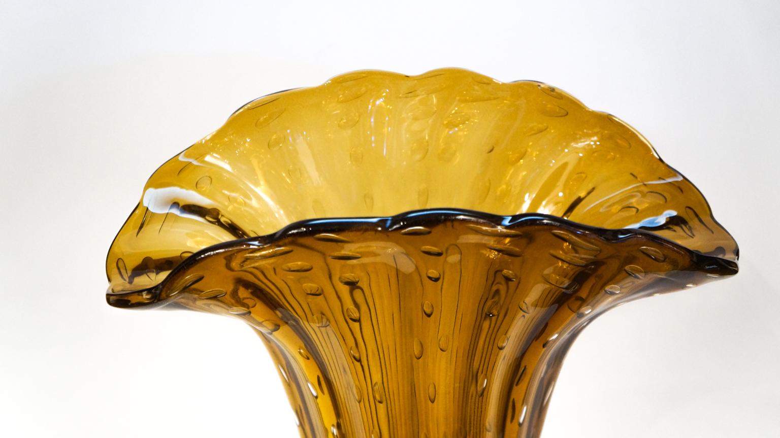 Toso Mid-Century Modern Tabak Gold Paar Vasen aus Muranoglas signiert, 1987 im Angebot 6