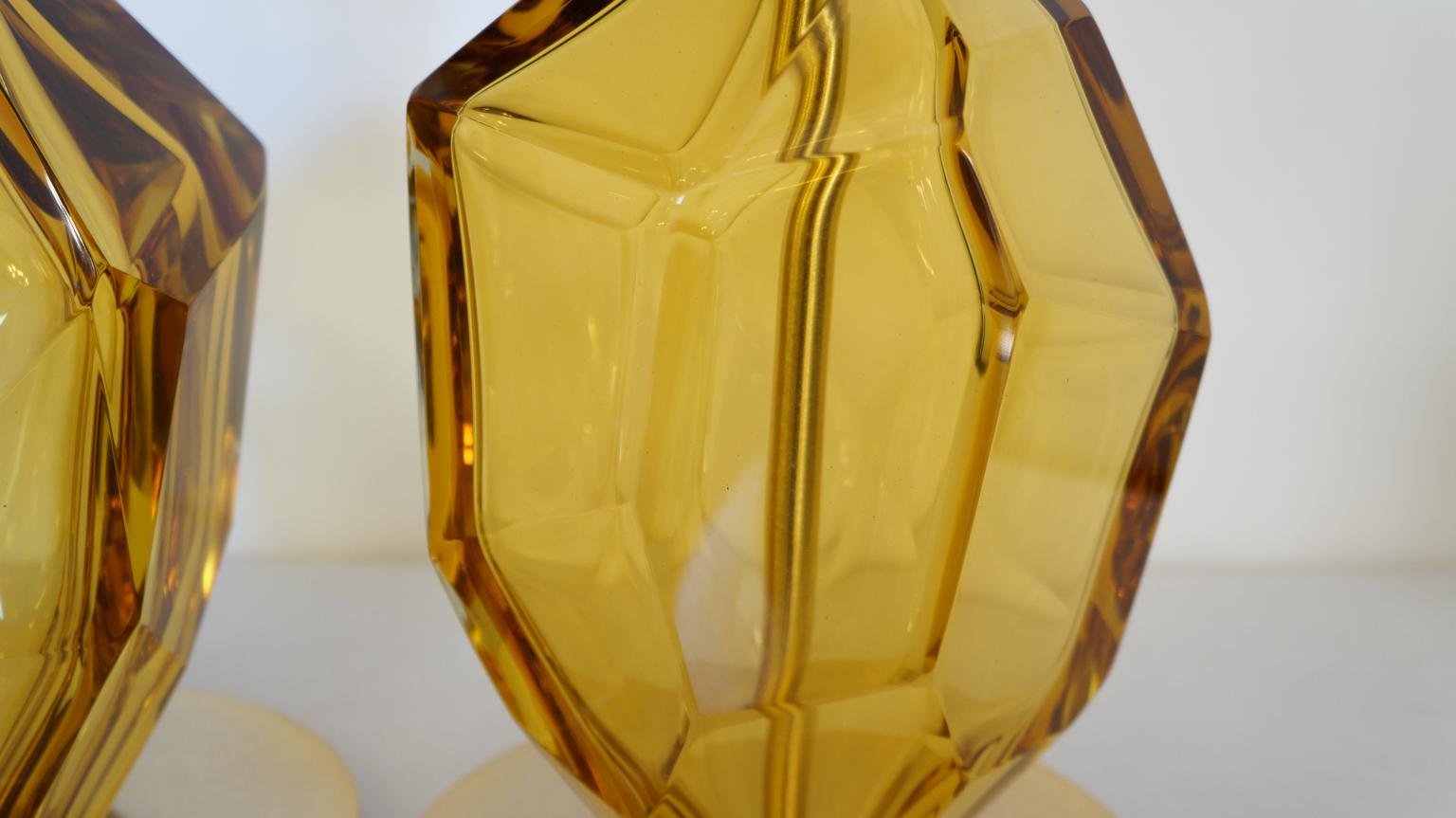 Toso Mid-Century Pair of Amber Italian Murano Glass Table Lamps Faceted, 1999s For Sale 5