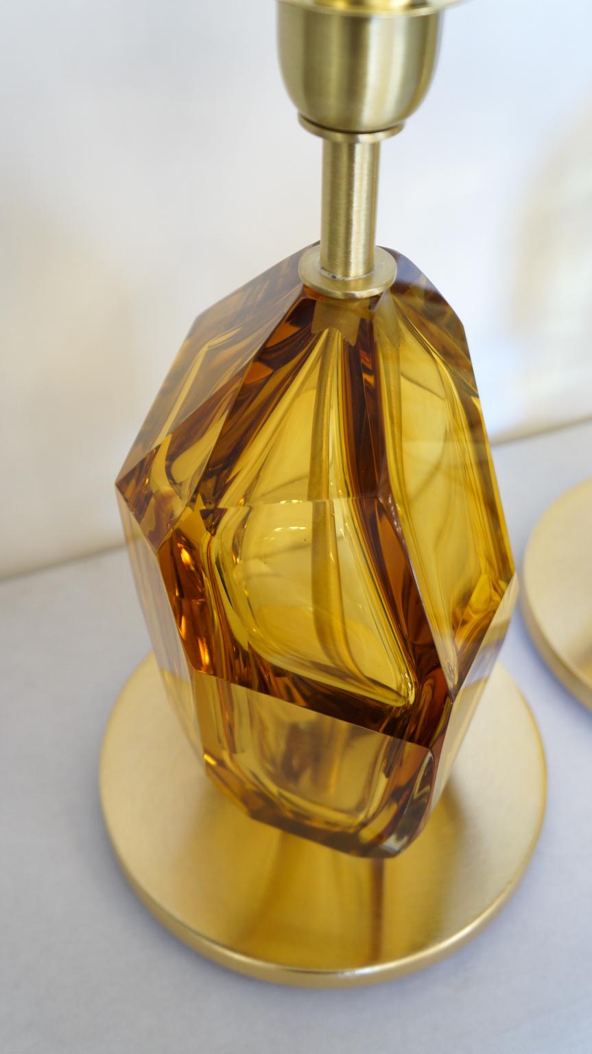 Toso Mid-Century Pair of Amber Italian Murano Glass Table Lamps Faceted, 1999s For Sale 7