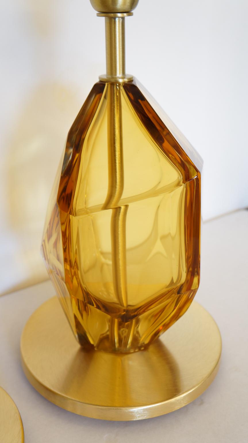 Toso Mid-Century Pair of Amber Italian Murano Glass Table Lamps Faceted, 1999s For Sale 9