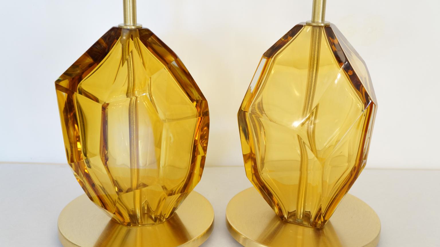 Toso Mid-Century Pair of Amber Italian Murano Glass Table Lamps Faceted, 1999s For Sale 10