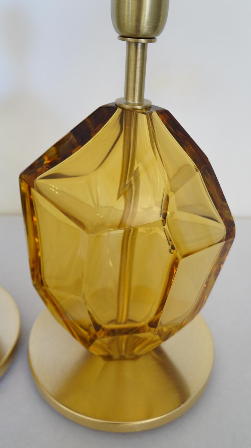 Toso Mid-Century Pair of Amber Italian Murano Glass Table Lamps Faceted, 1999s For Sale 2