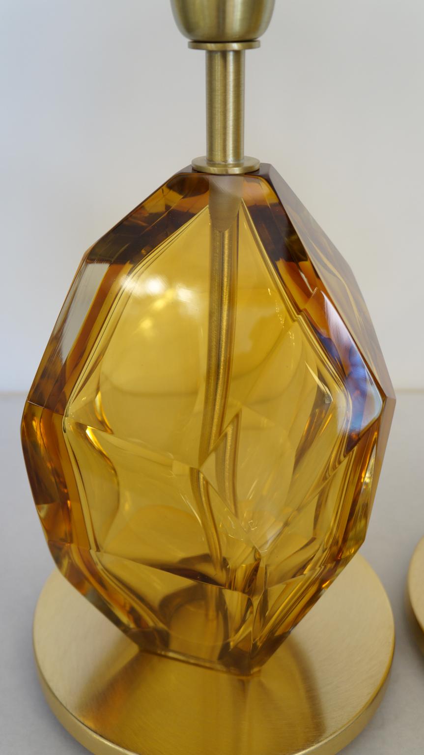 Toso Mid-Century Pair of Amber Italian Murano Glass Table Lamps Faceted, 1999s For Sale 3