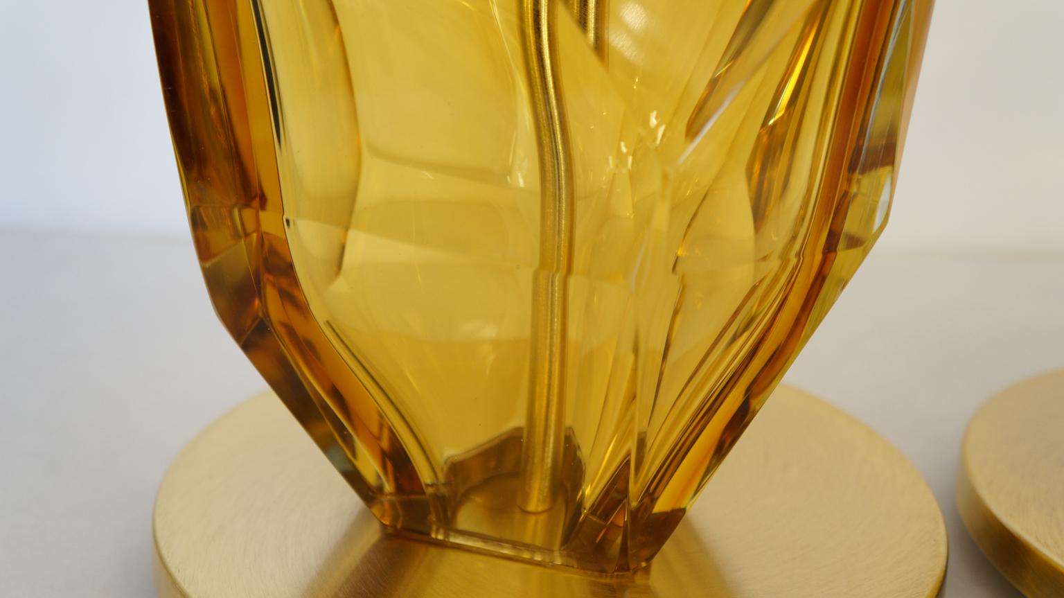 Toso Mid-Century Pair of Amber Italian Murano Glass Table Lamps Faceted, 1999s For Sale 4