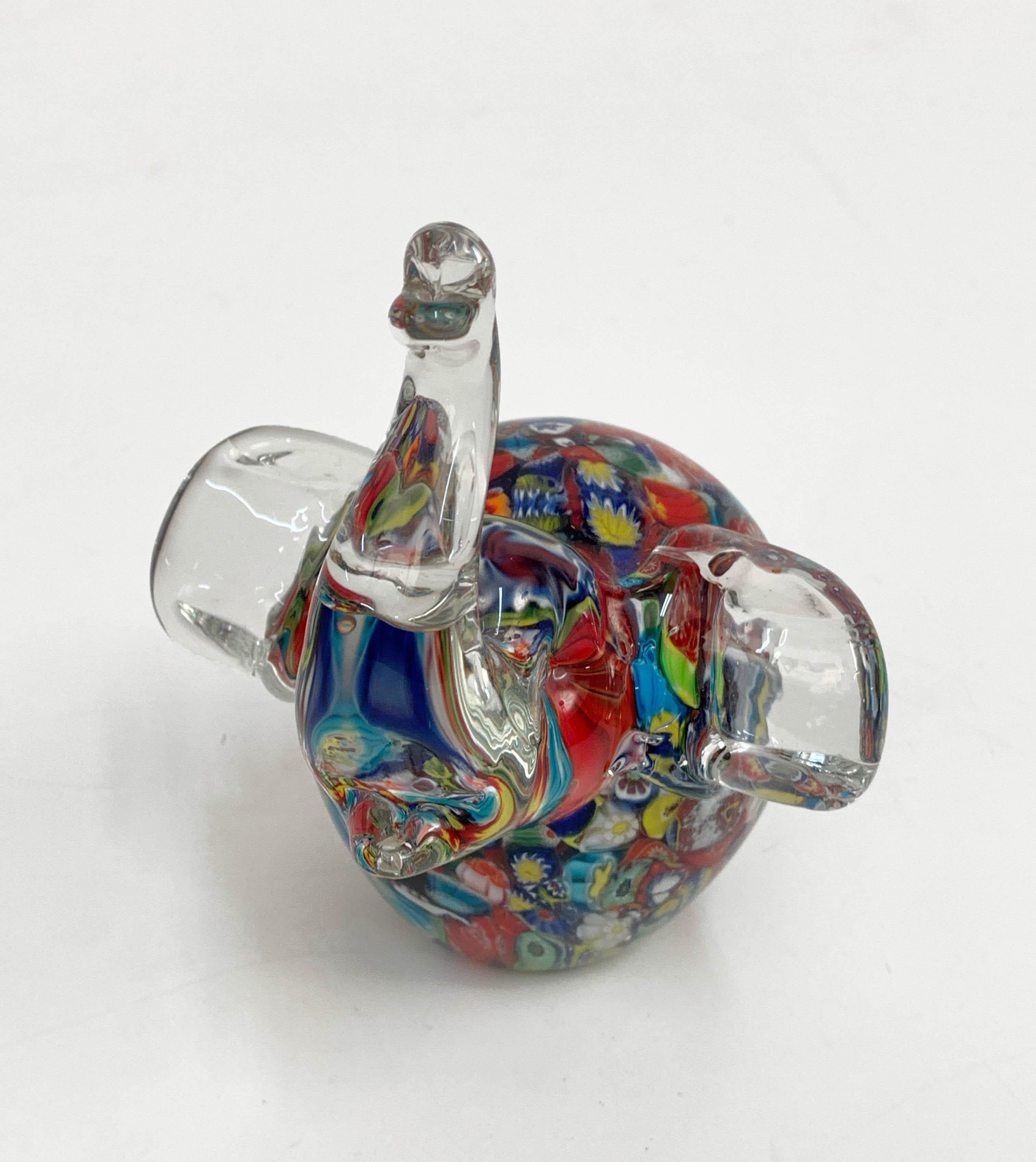 Midcentury Murano glass millefiori elephant sculpture. This unbelievable piece was produced in Italy during 1970s and it is attributed to the Toso brothers.

This piece is marvellous as the colours are following the shape of the animal. 

An