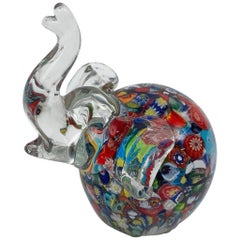 Vintage Toso Midcentury Murano Glass Millefiori Elephant Italian Sculpture, 1970s