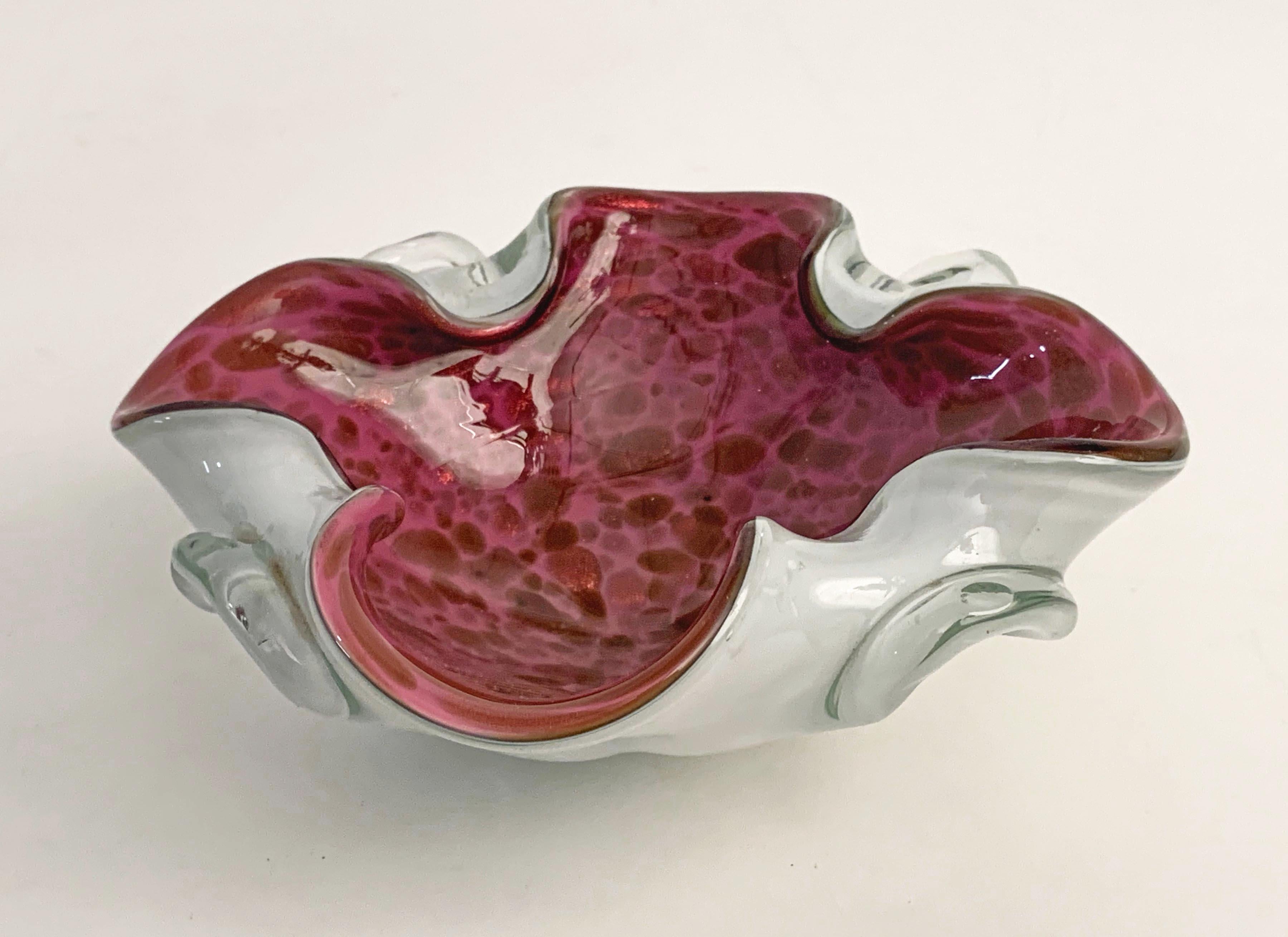 Toso Midcentury Pink Murano Glass with White Copper Flecks Italian Bowl, 1960s 5