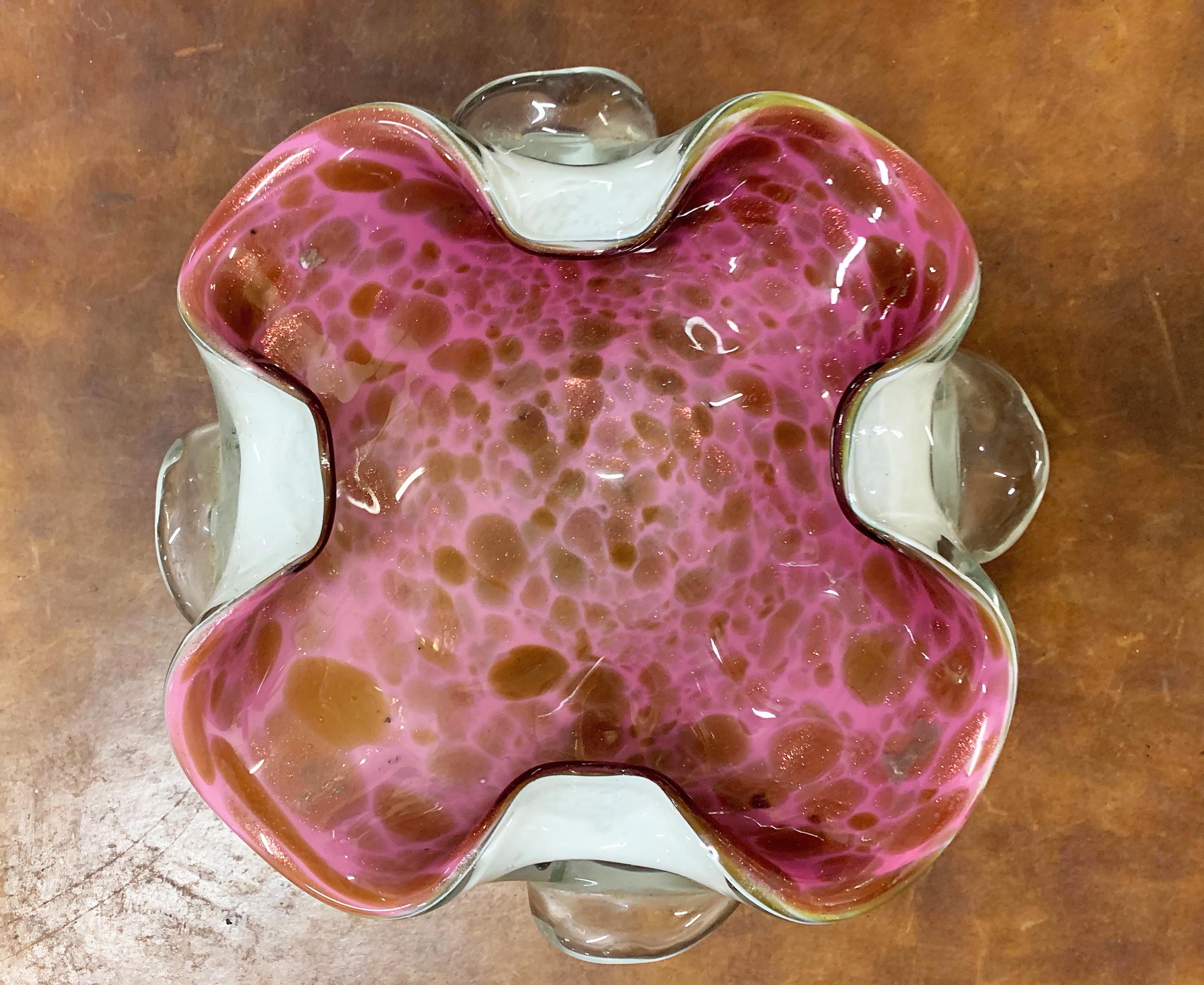 Toso Midcentury Pink Murano Glass with White Copper Flecks Italian Bowl, 1960s 7