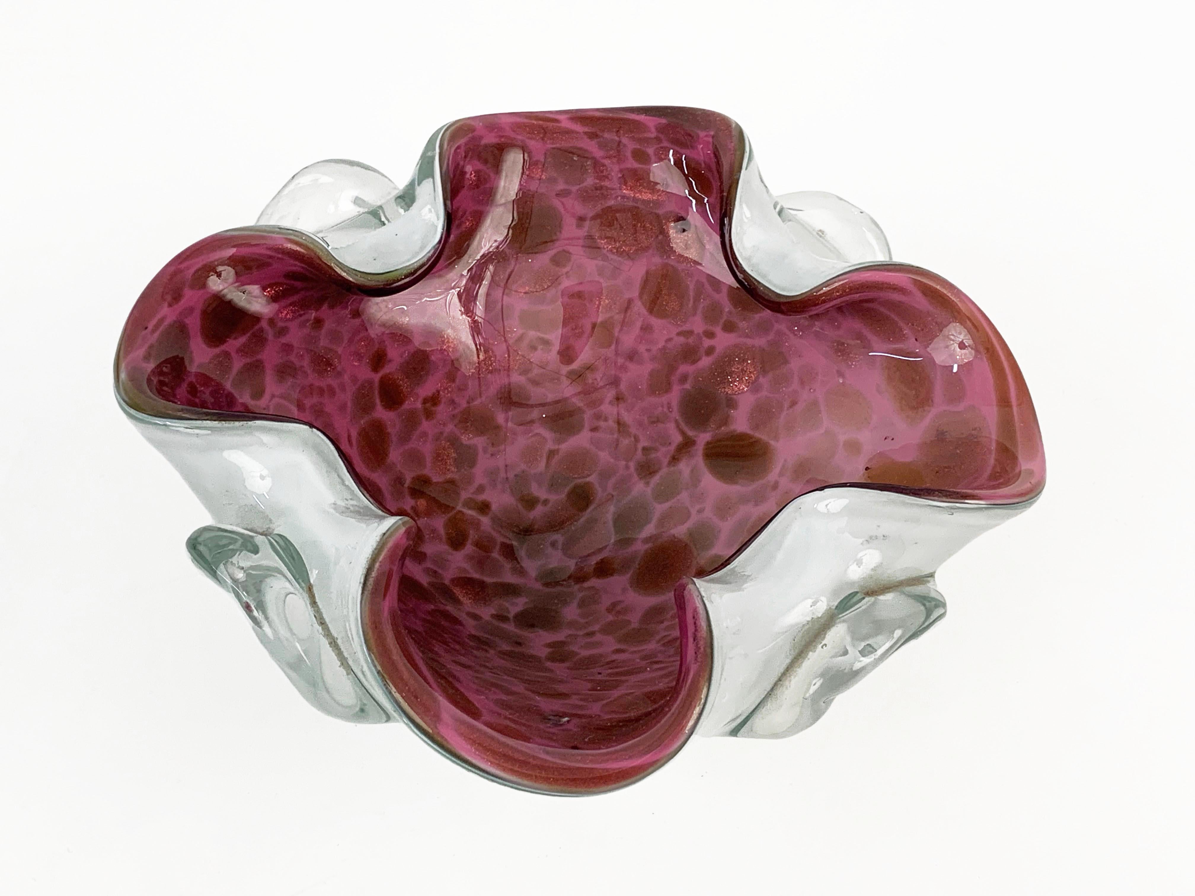 Toso Midcentury Pink Murano Glass with White Copper Flecks Italian Bowl, 1960s 9