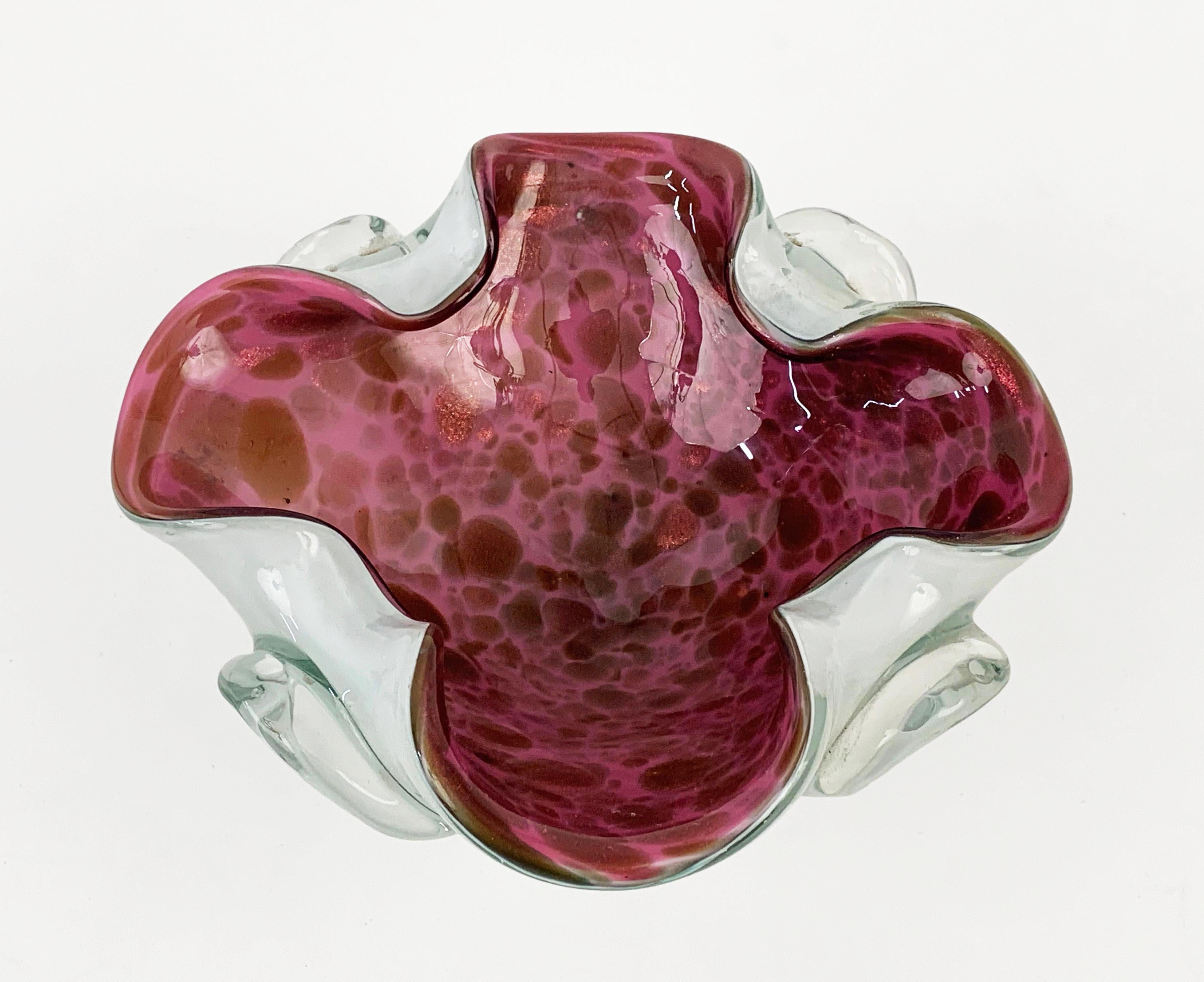 Toso Midcentury Pink Murano Glass with White Copper Flecks Italian Bowl, 1960s 11